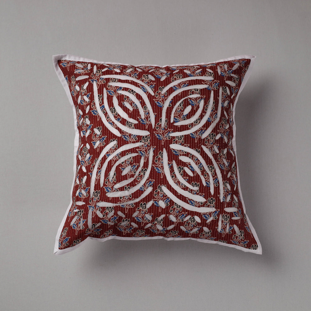 SHADES OF MARUDHARA Brown - Cutwork Cotton Applique Cushion Cover (16 x 16 in)