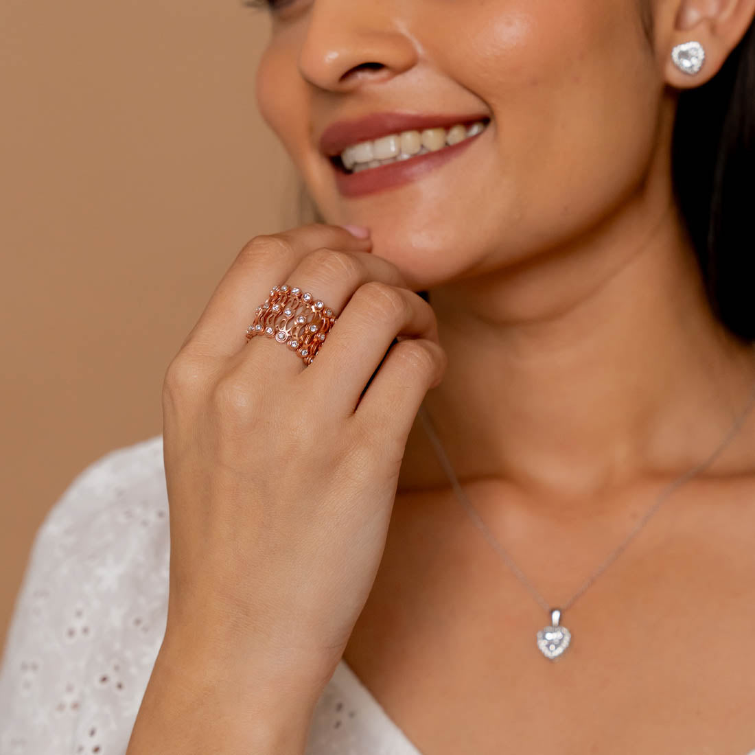 Prinjal Jewellers Rose Gold Plated Silver Ring Cum Bracelet for Women - view 3