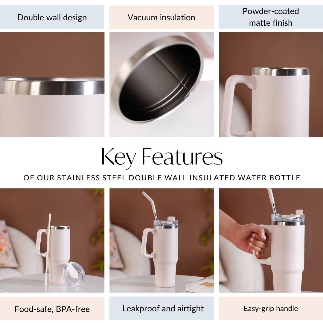 Nestasia Glacio Double Wall Insulated Trending Sipper Water Bottle Moonbeam White 850ml - view 6