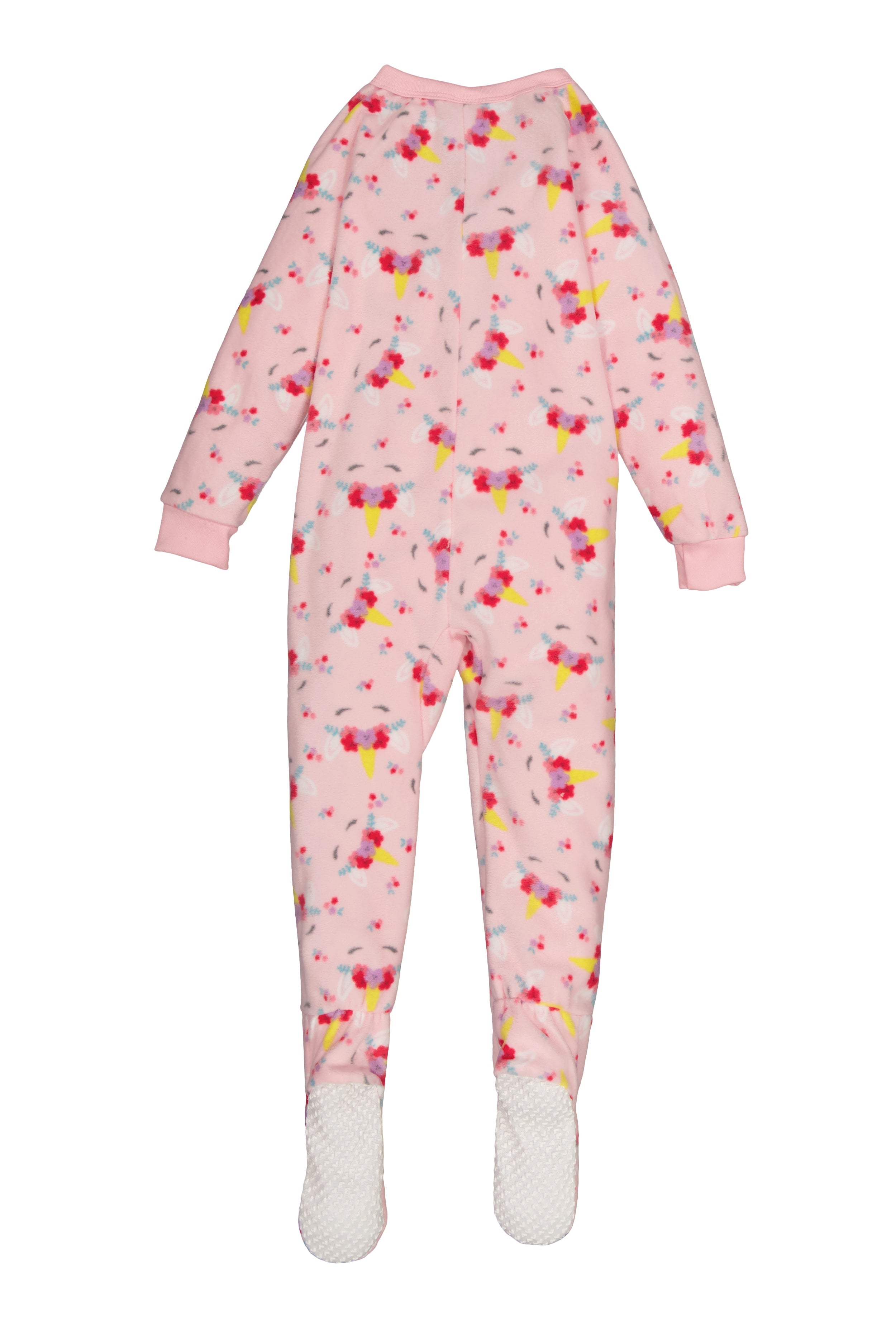 Rainbow Shops Girls Fleece Unicorn Floral Print Footed Pajamas - view 2