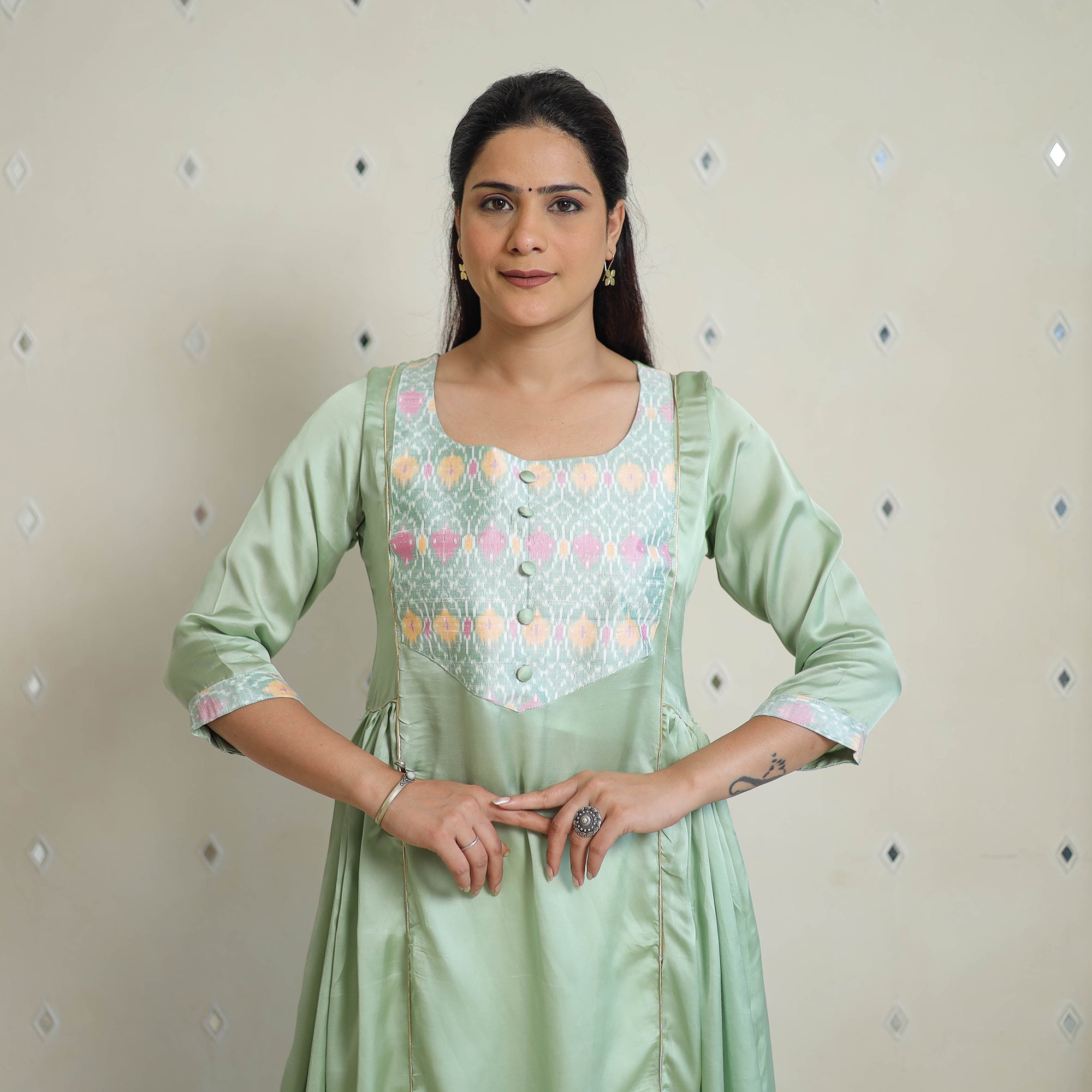 ITOKRI CASUALS Aashvi Light Green Modal Silk Plain A-line Kurta