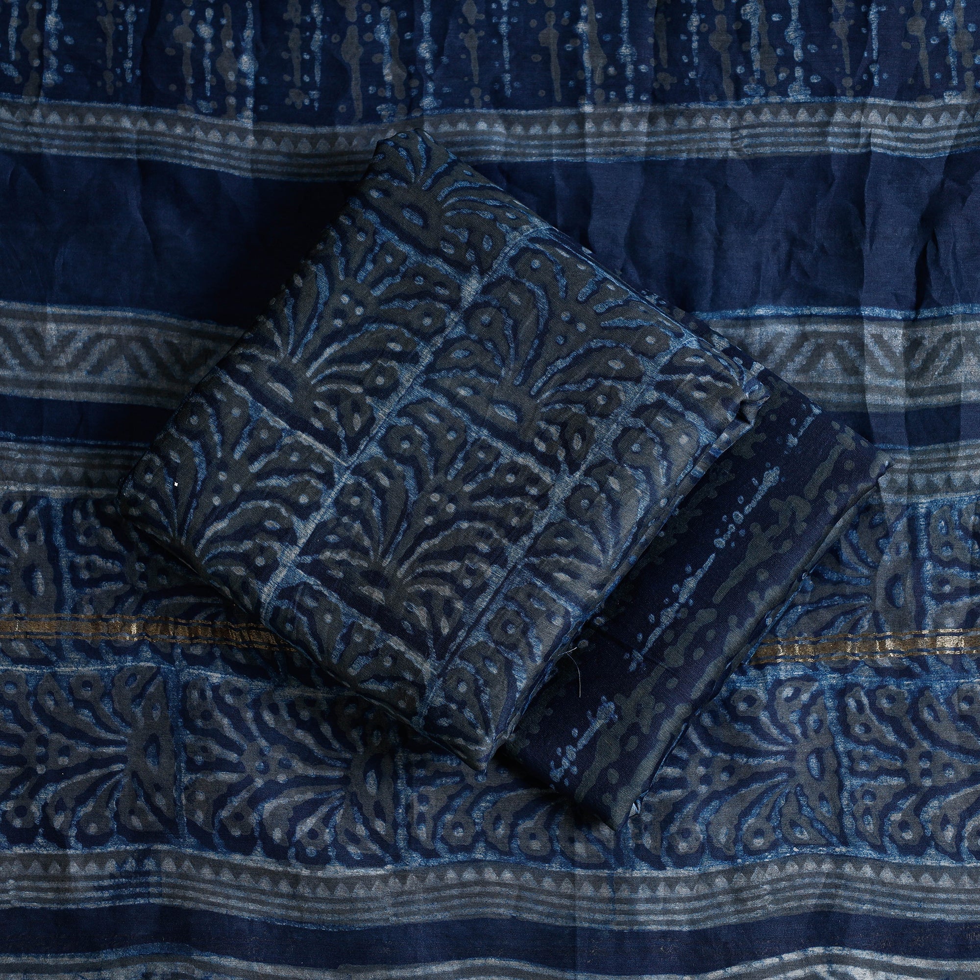 HAVELI CHRONICLES Blue - 3pc Akola Block Printed Chanderi Silk Suit Material Set - view 2