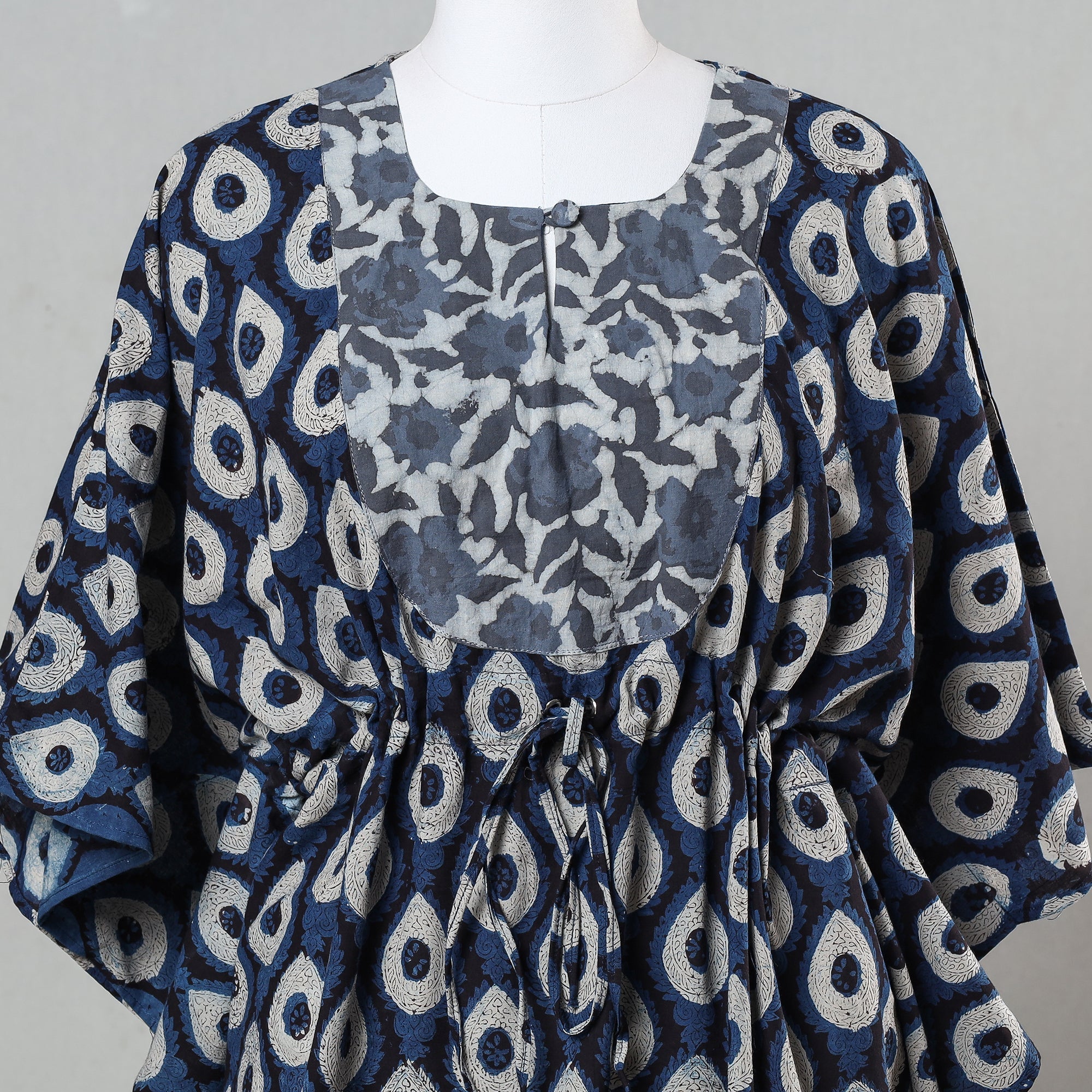 ITOKRI CASUALS Blue - Bagru Block Printed Cotton Kaftan with Tie-Up Waist (Short) - view 2