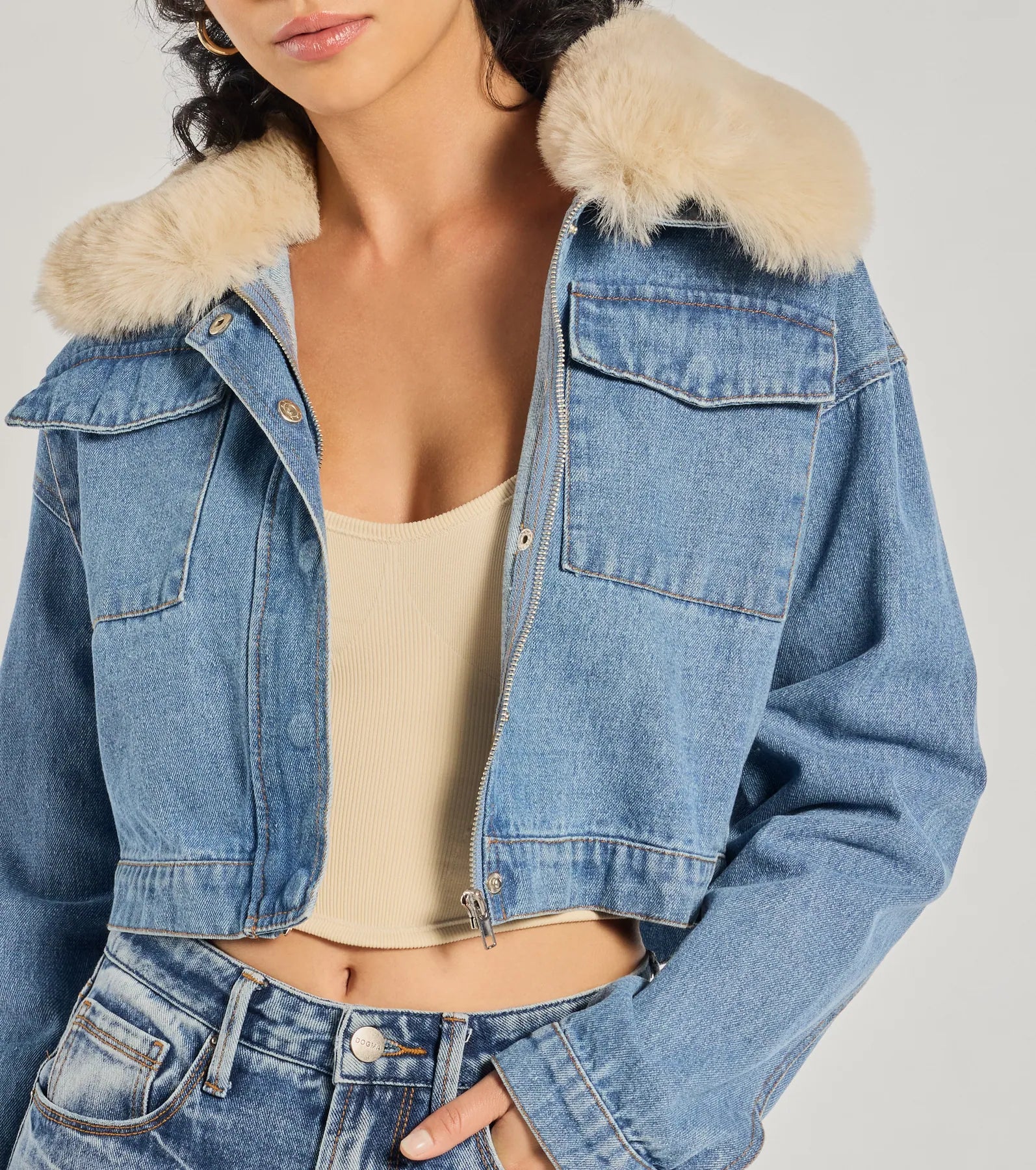 Windsor Casual Trendsetter Faux Fur Denim Trucker Jacket - view 4