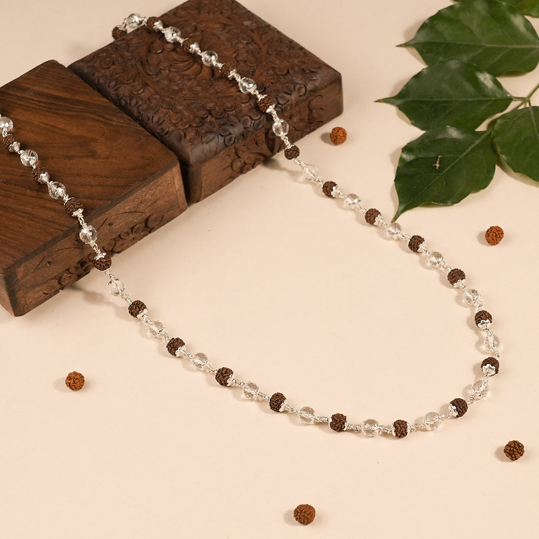 Prinjal Jewellers Rudraksha With Sphatik Diamond Cut Beads Silver Mala - view 2
