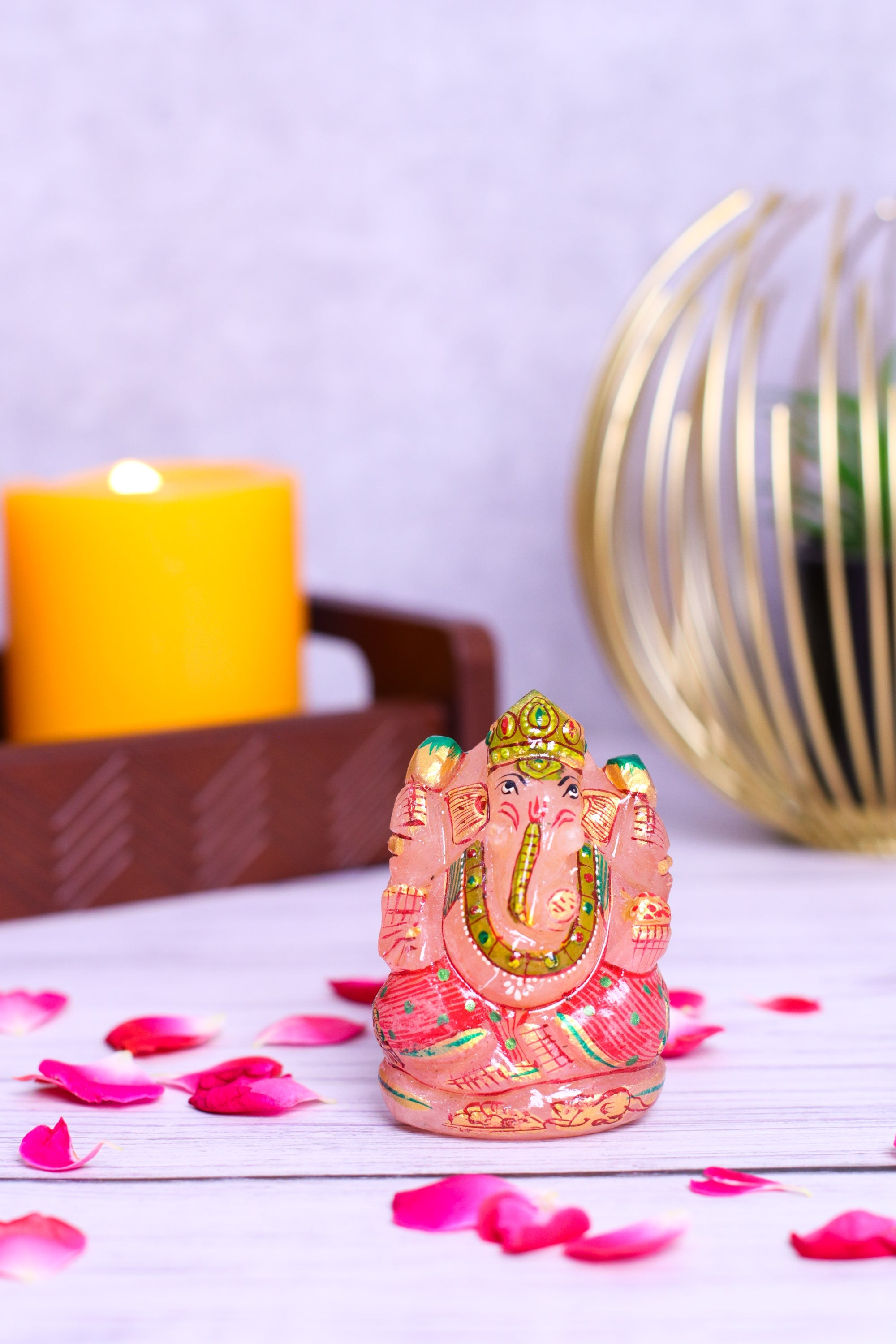 Studio Vaidik Rose Quartz Ganpati Made by Real Crystal