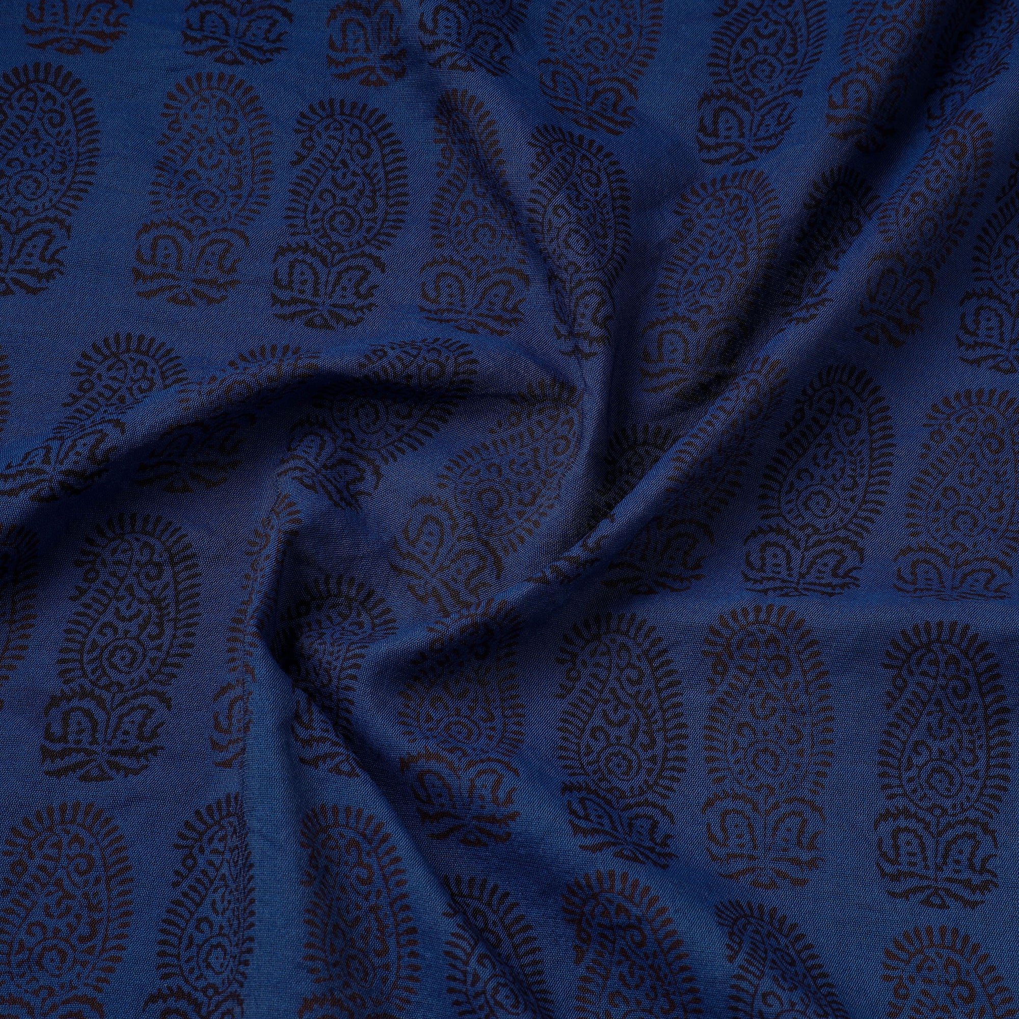 BAGH PRINTS BY UMAR FARUK KHATRI Blue - Bagh Hand Block Printed Chanderi Silk Handloom Fabric - view 3