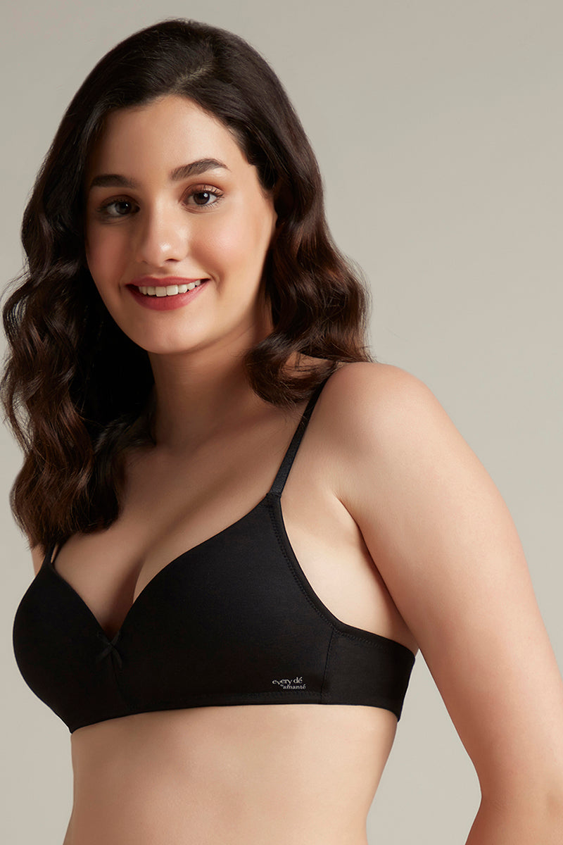 Amante Smooth Style Padded Non-Wired Cotton Bra - Black - view 2