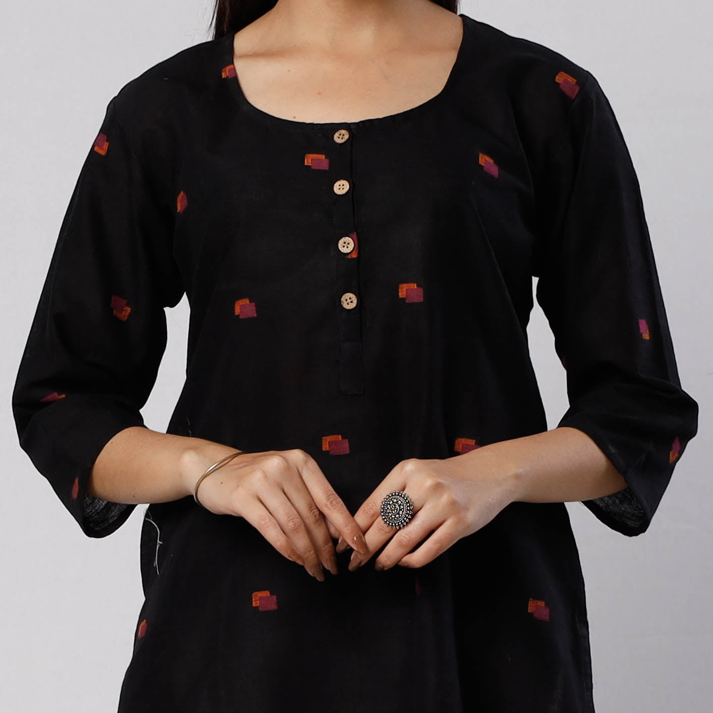 ITOKRI CASUALS Black Jamdani Handloom Cotton Short Kurta - view 3