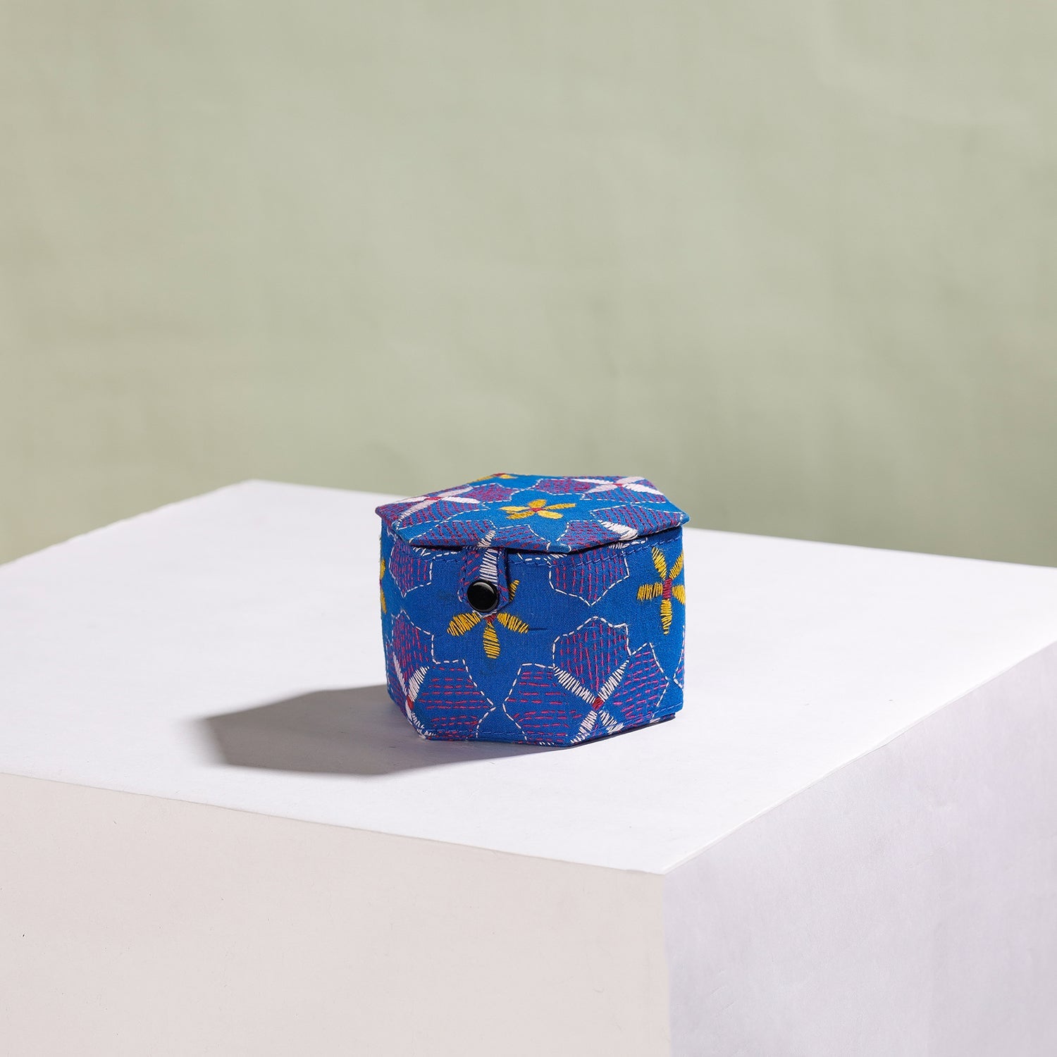 ASALKAAR Blue - Bengal Kantha Work Handcrafted Hexagon Jewelry Box (Set of 3) - view 4