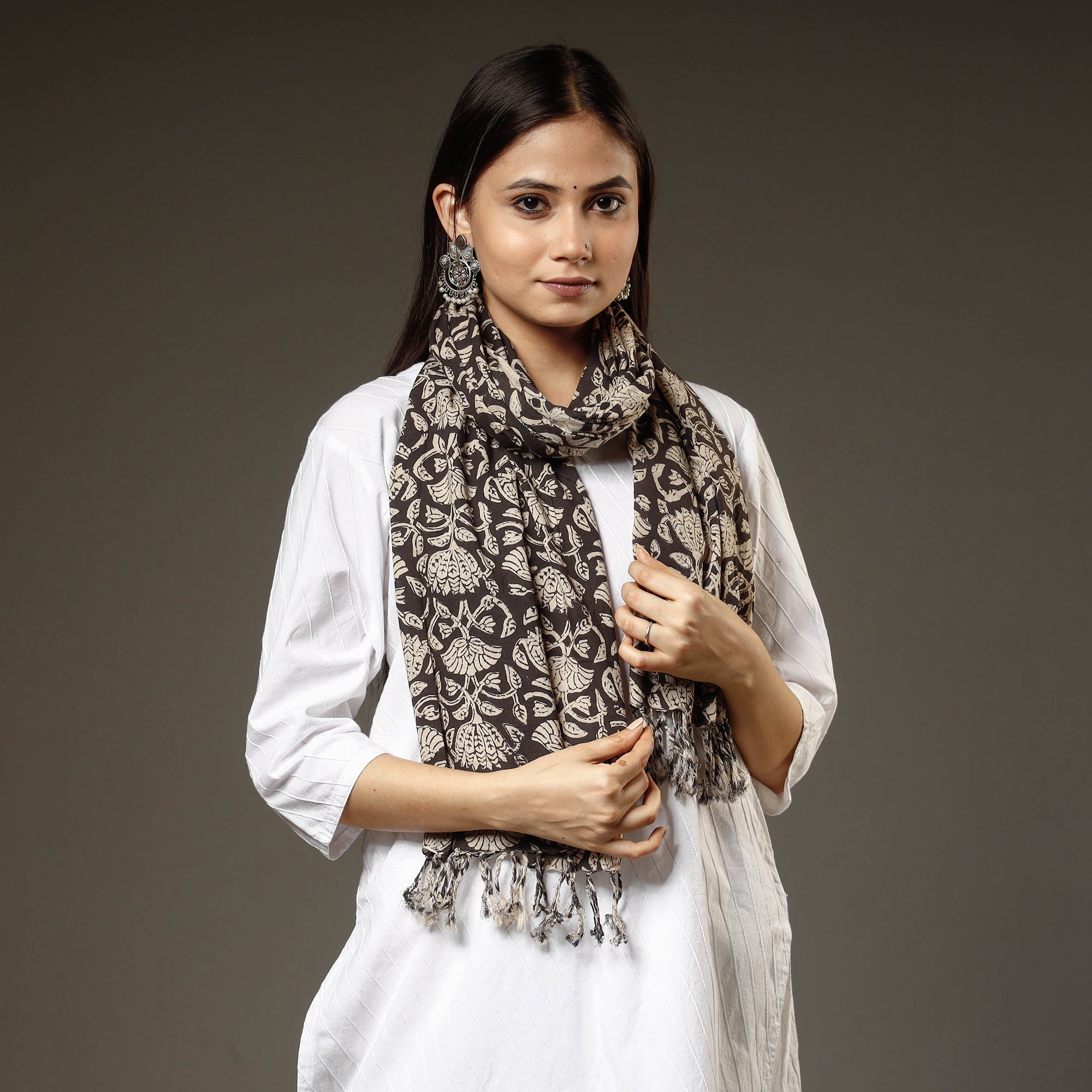 HAVELI CHRONICLES Brown - Block Printed Cotton Sanganeri Stole 06