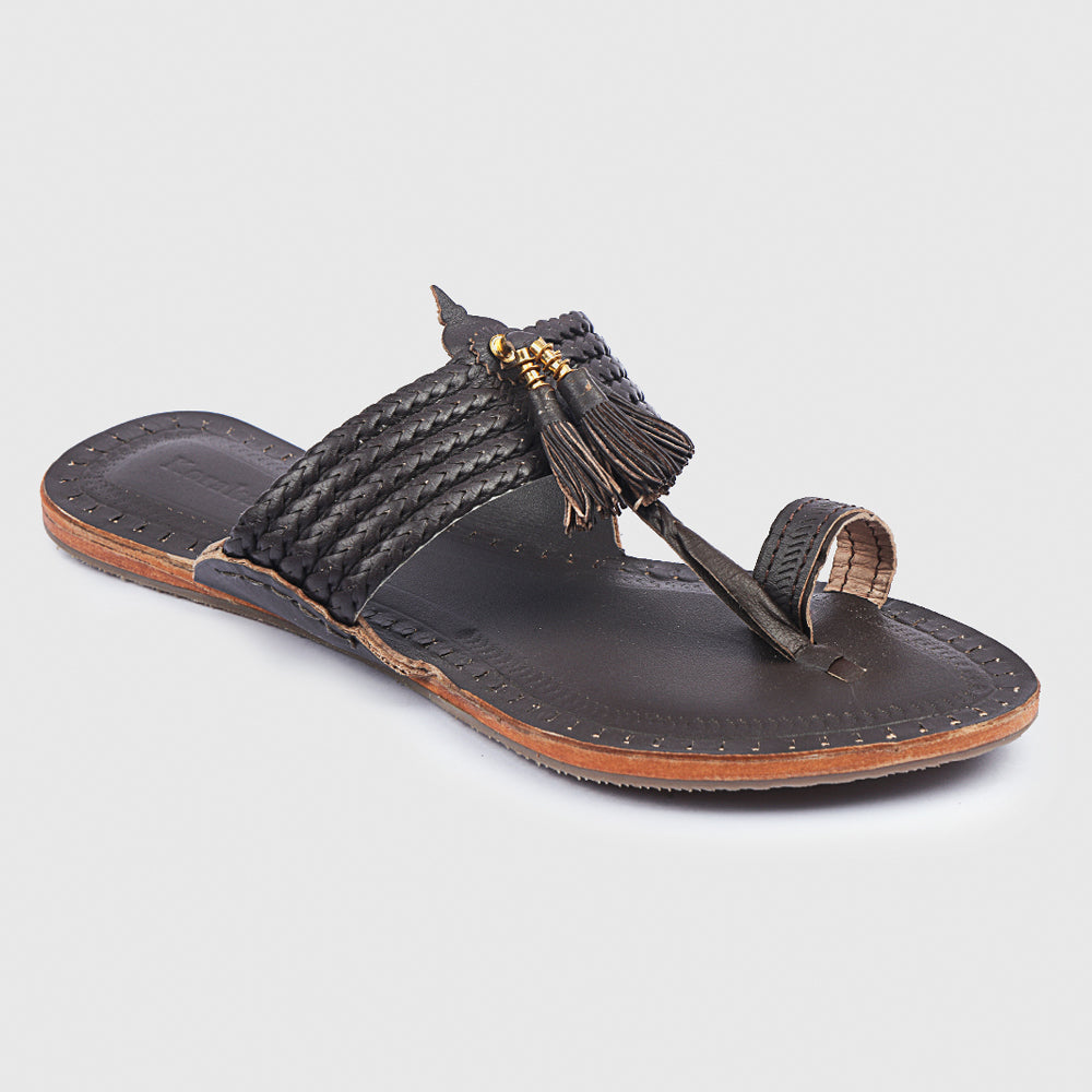 KORAKARI Brown Handstitched Leather Kolhapuri Women Slipper - view 3