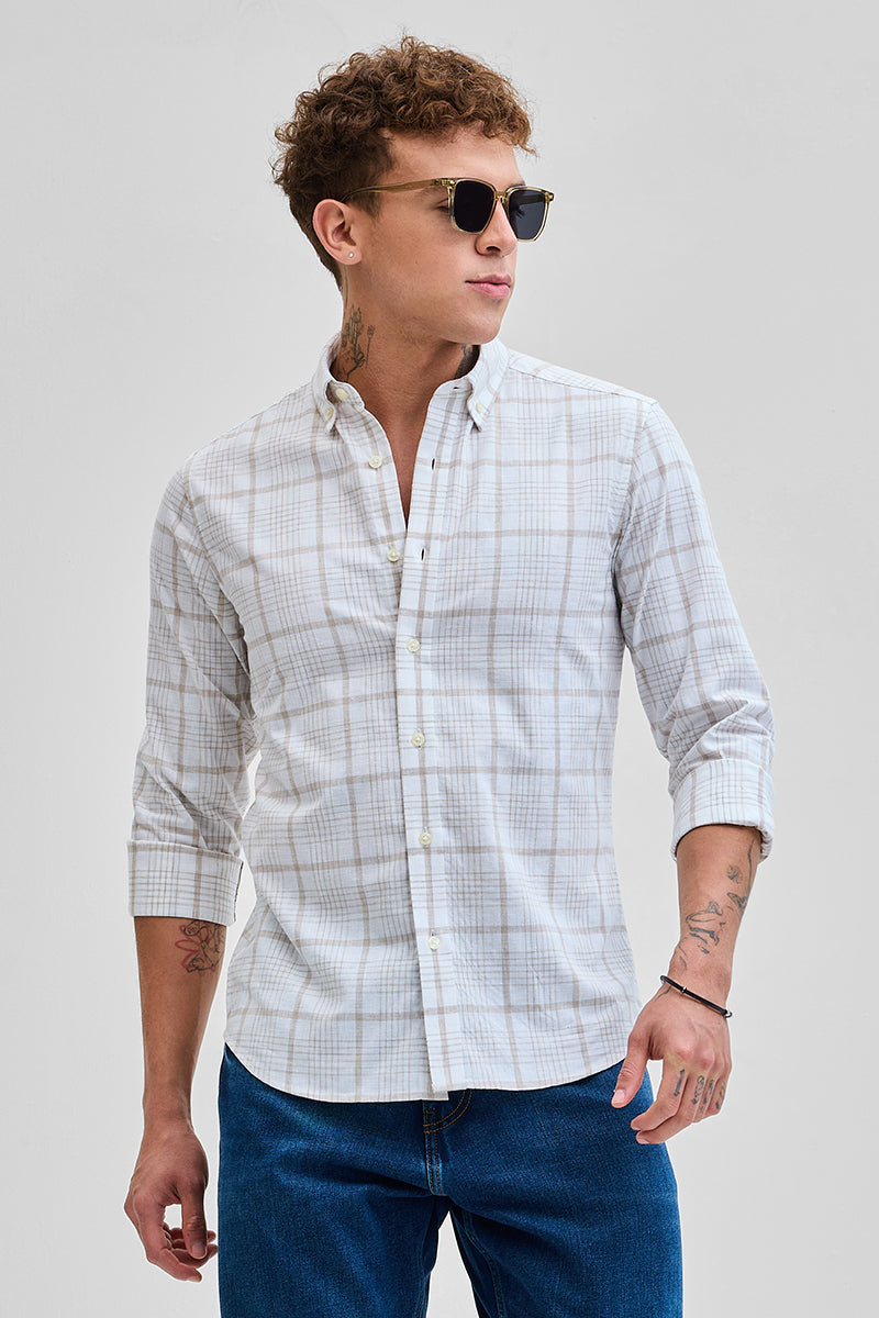 SNITCH Beige Checks Oxford Shirt