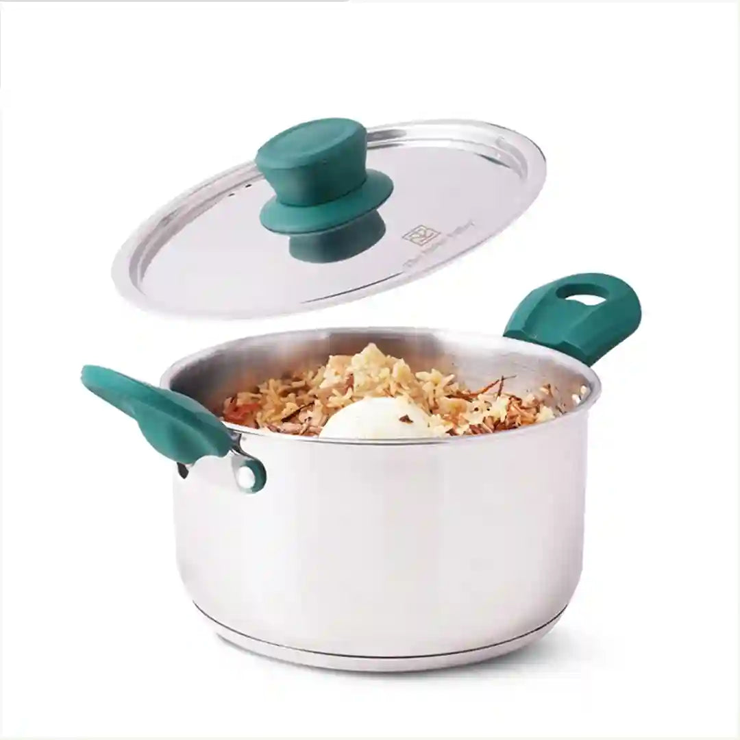 The Indus Valley Tri-Steel Stainless Steel Biryani Pot+ Lid, Premium Quality, Tri-ply (3 Layer) Bottom, Soft-touch Handles, 100% Toxin-free, Non-stick