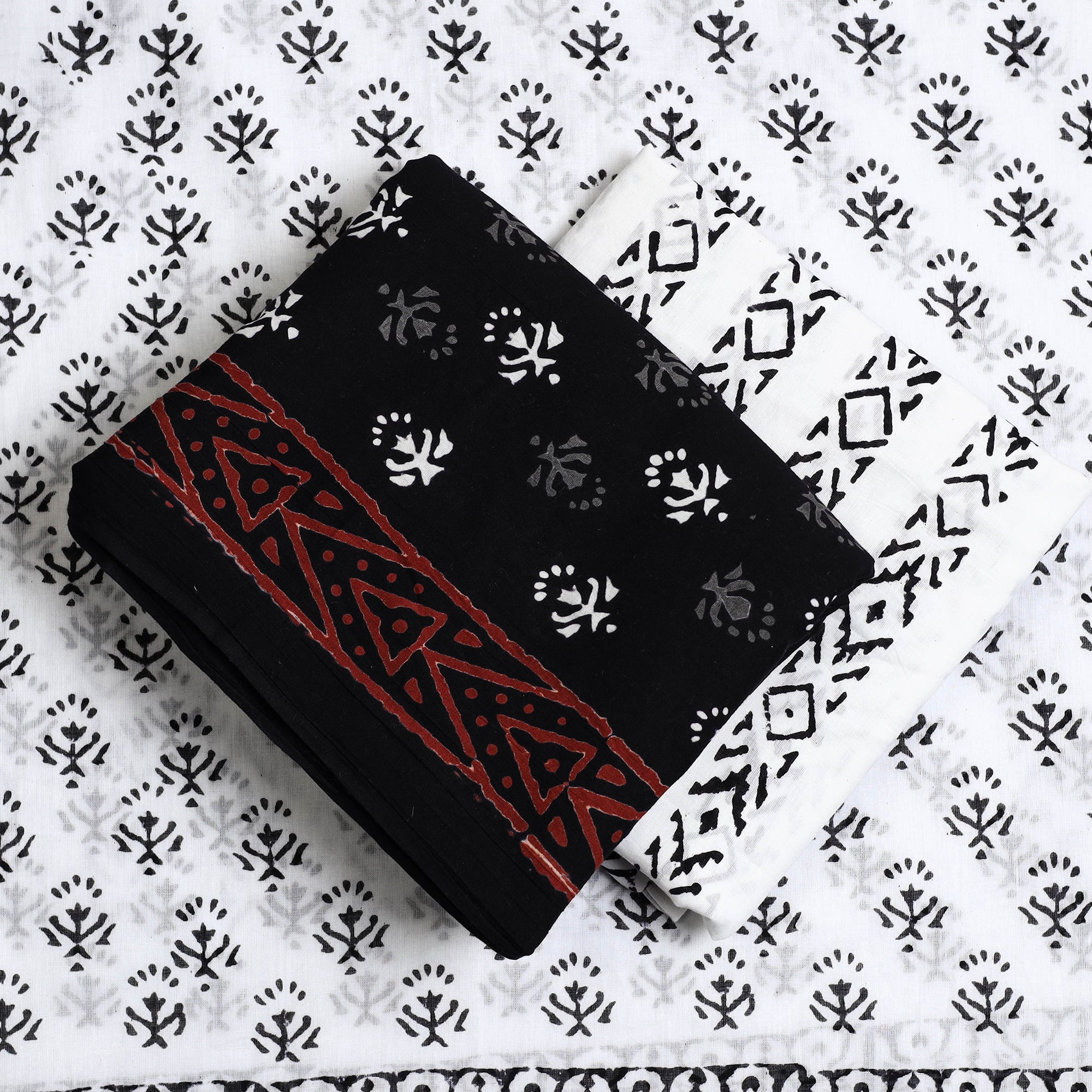 ARTISAN HAND BLOCK PRINTS Black - 3pc Sanganeri Block Print Cotton Dress Material 35 - view 2