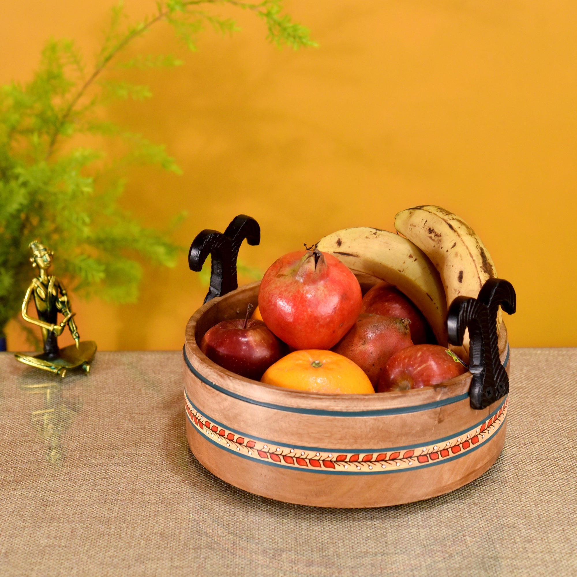 ART CREATIONS BY SUMAN SONTHALIA Beige - Rosho Fruit Basket Handcrafted in Mango Wood