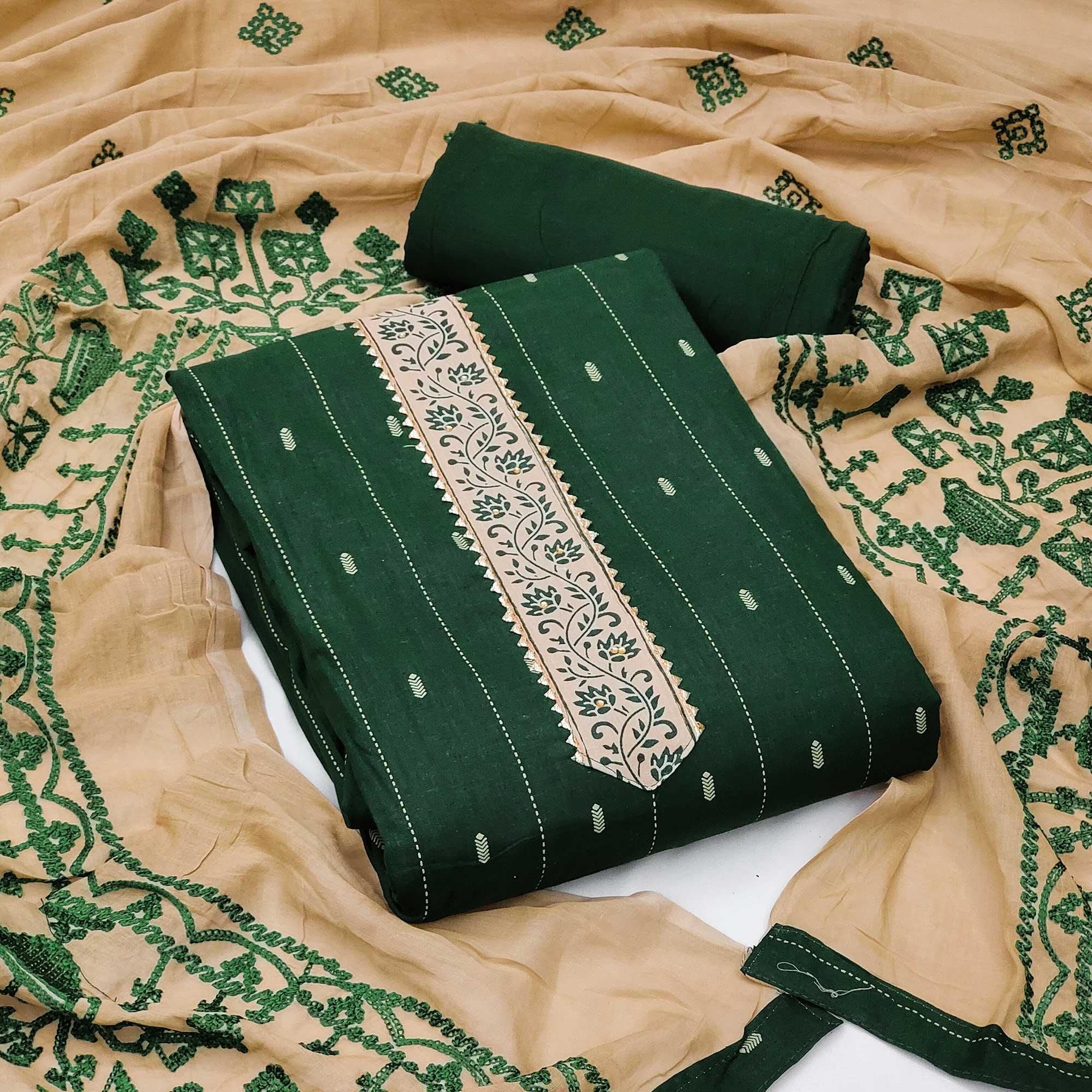 Green dresses – BlackTree green-casual-wear-printed-cotton-dress-material-135497