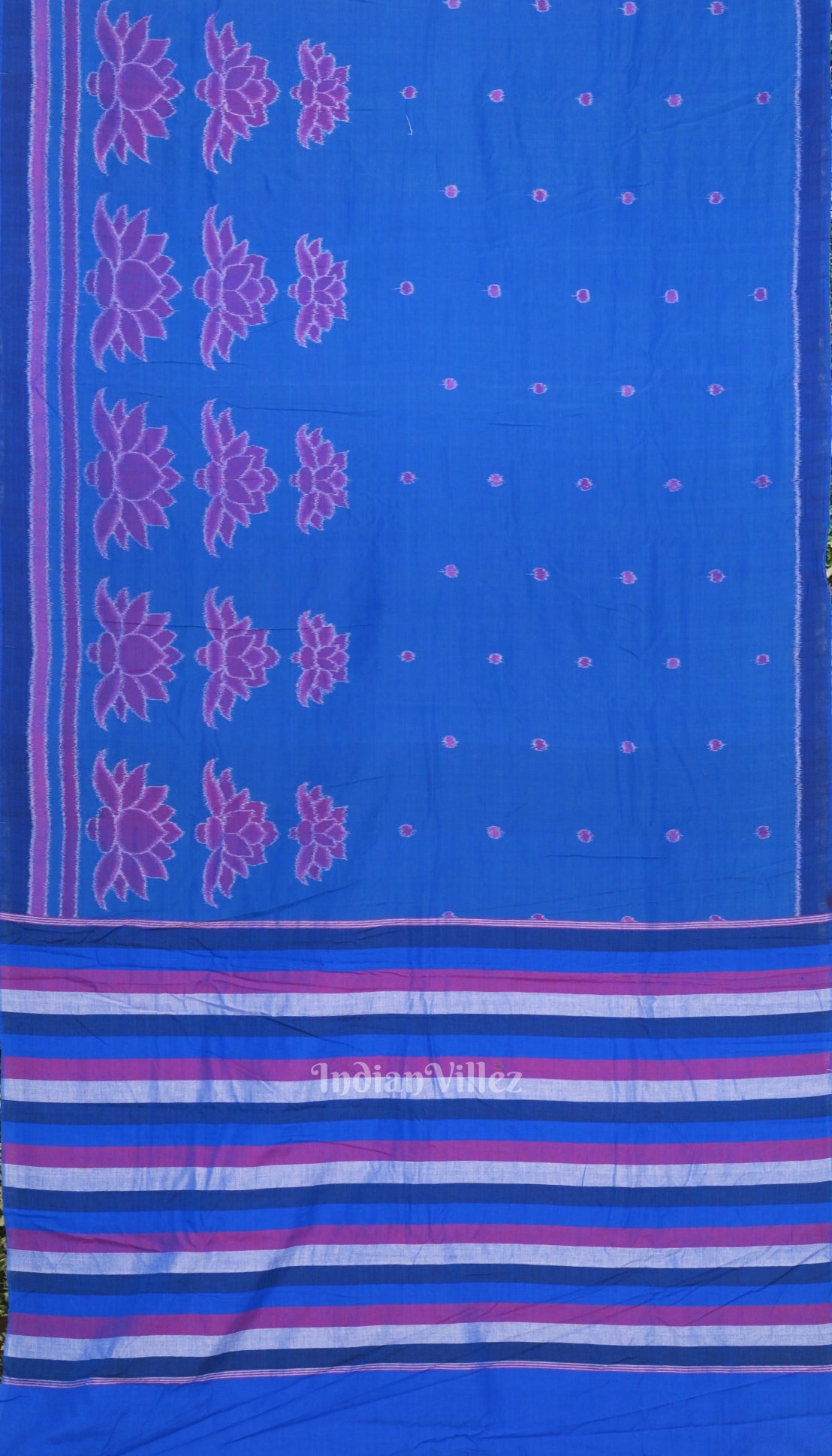 IndianVillèz Sky Blue Lotus Pure Sambalpuri Cotton Saree
