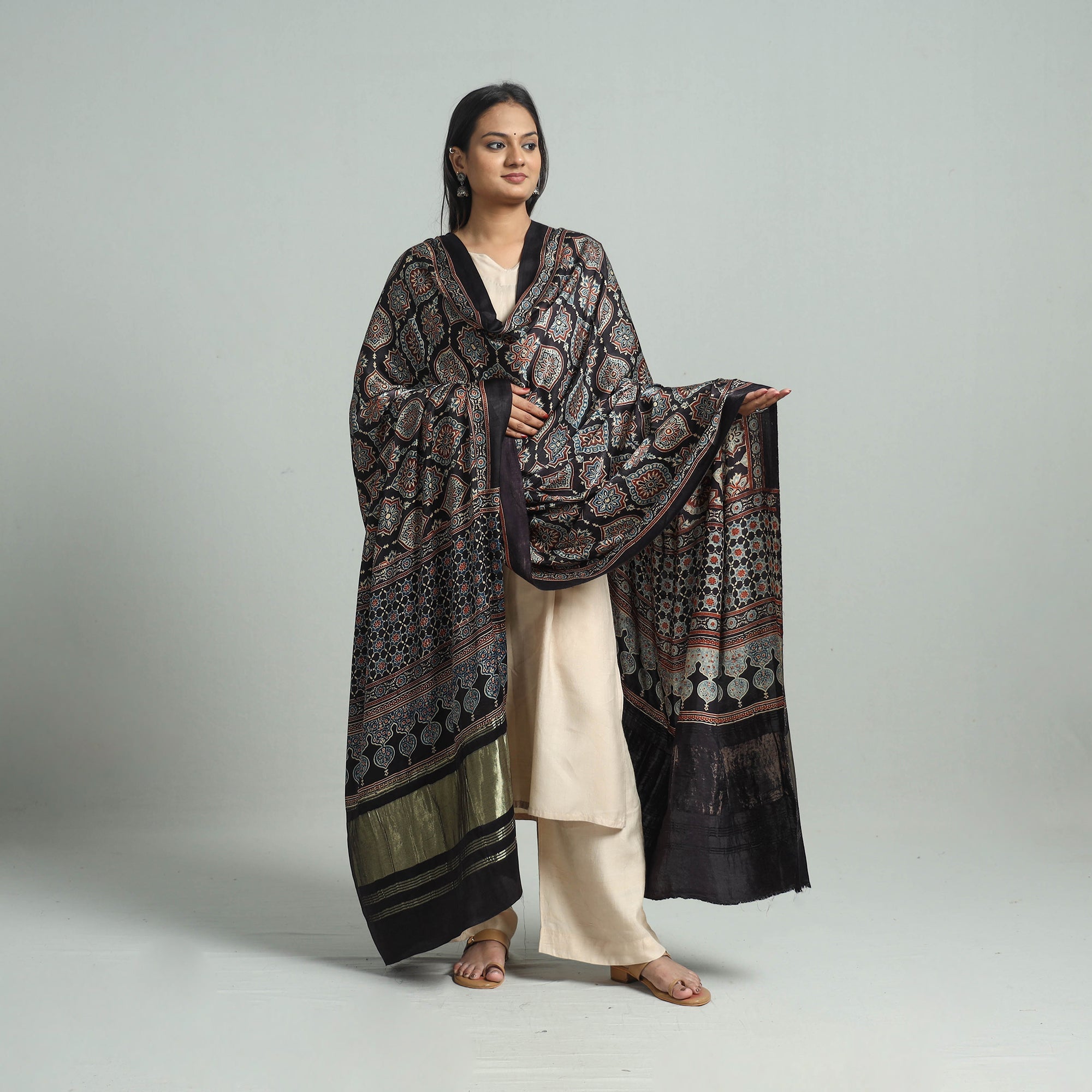 KACHCHH JI CHHAAP Black - Modal Silk Block Print Ajrakh Dupatta 85 - view 2