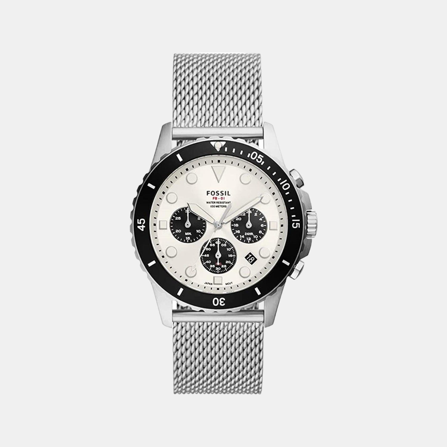 Fossil Fb-01 Men Quartz White Dial Chronograph Stainless Steel Watch FS5915