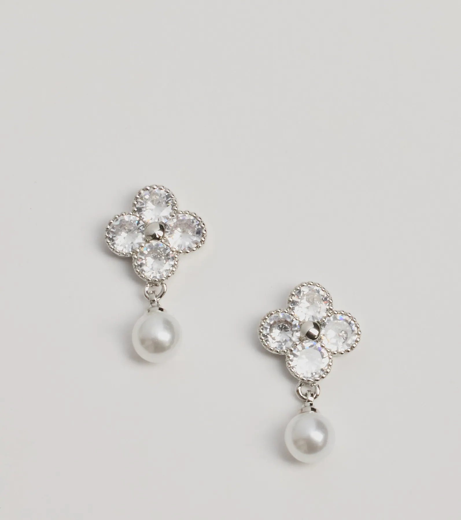 Windsor Cutest Glam Rhinestone And Pearl Clover Stud Earrings