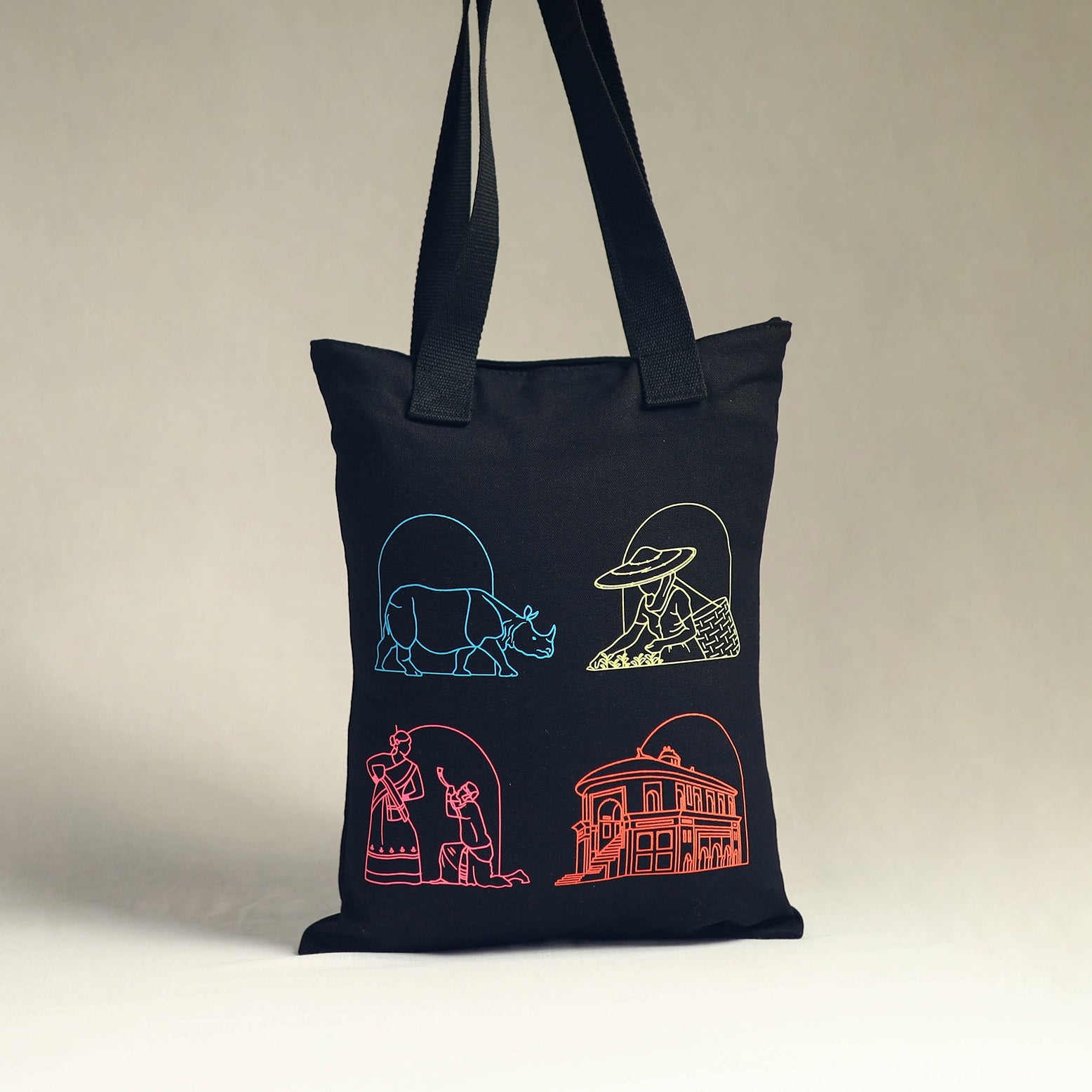 NEST BY ARPIT AGARWAL Black - Assam's Iconic Symbols Cotton Canvas Tote Bag