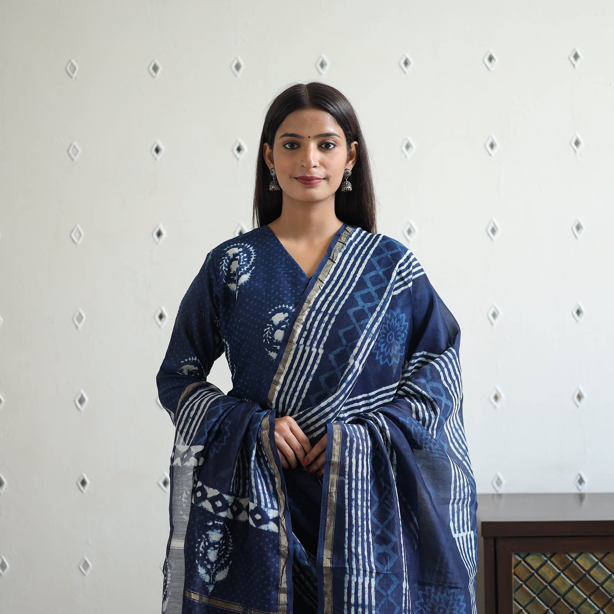 ITOKRI CASUALS Blue - Chanderi Silk Indigo Bagru Block Print Kurta Set 05