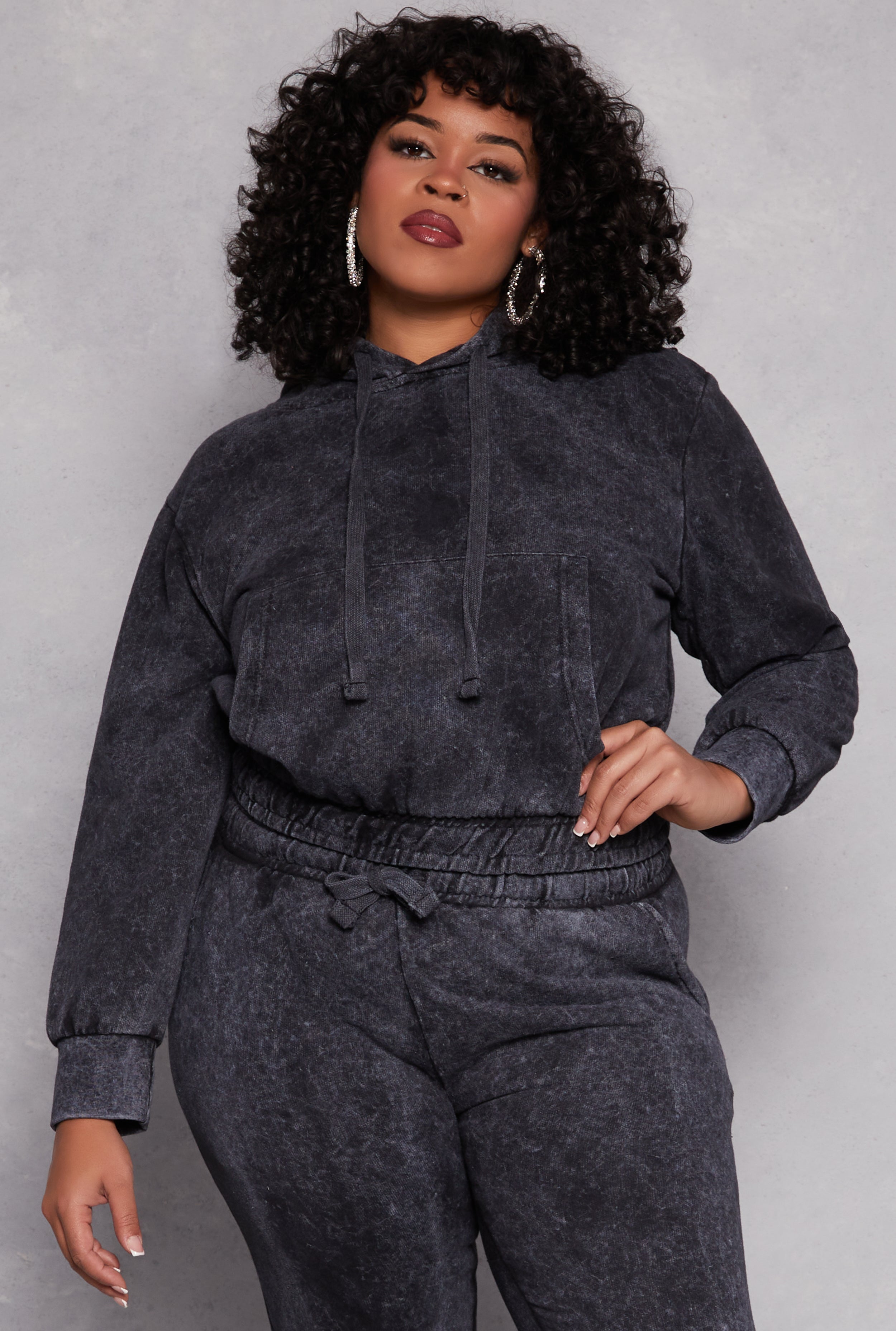 Rainbow Shops Plus Size Acid Wash Hooded Sweatshirt