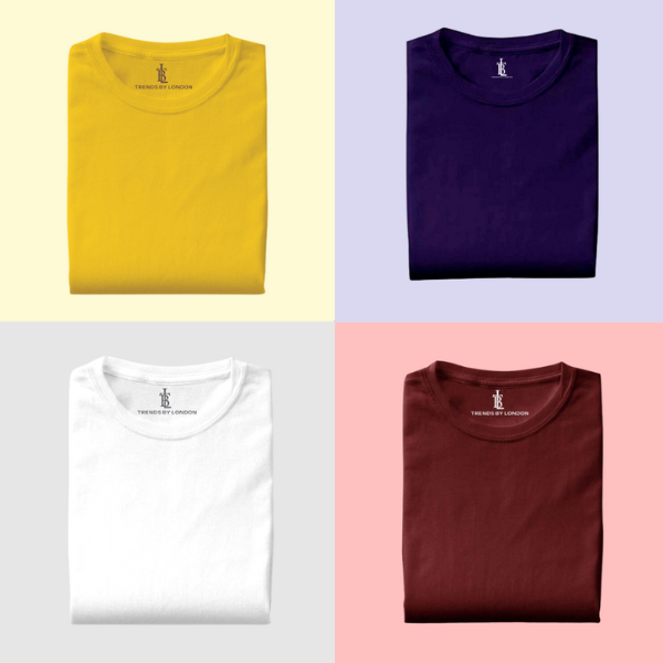 BlackTree Pack of 4 Half Sleeves T-Shirts for Men 180 GSM (Mustard, Navy Blue,White and Maroon )