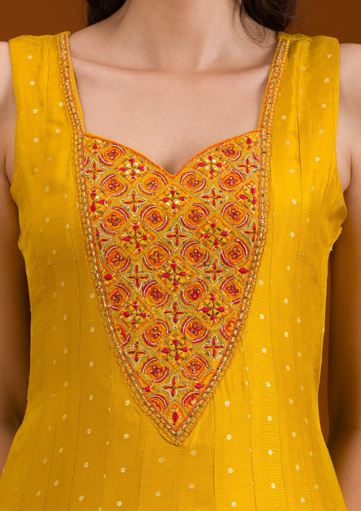 Koskii Mustard Threadwork Georgette Readymade Salwar Suit - view 8