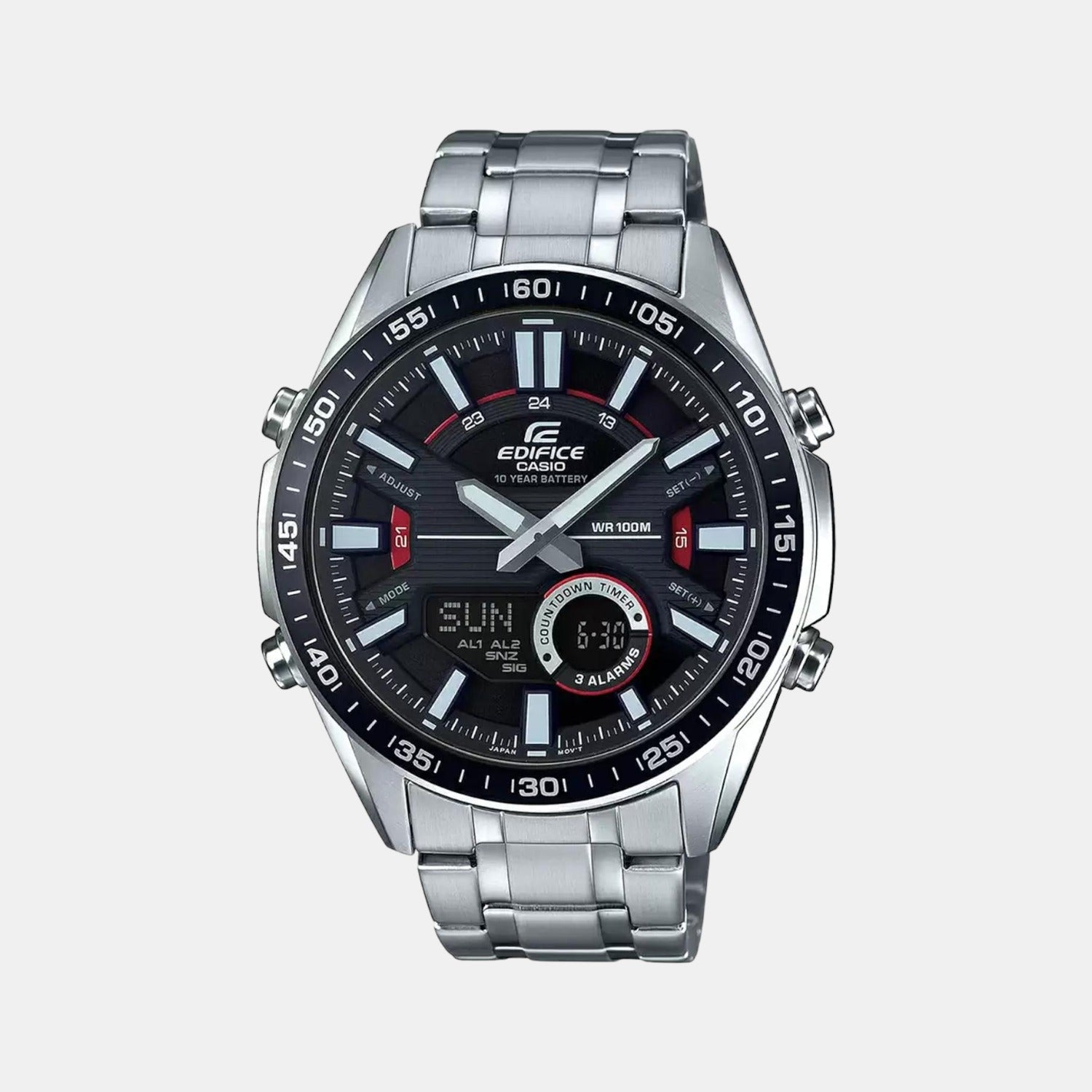 Casio Edifice Men Quartz Black Dial Analog Stainless Steel Watch EX438