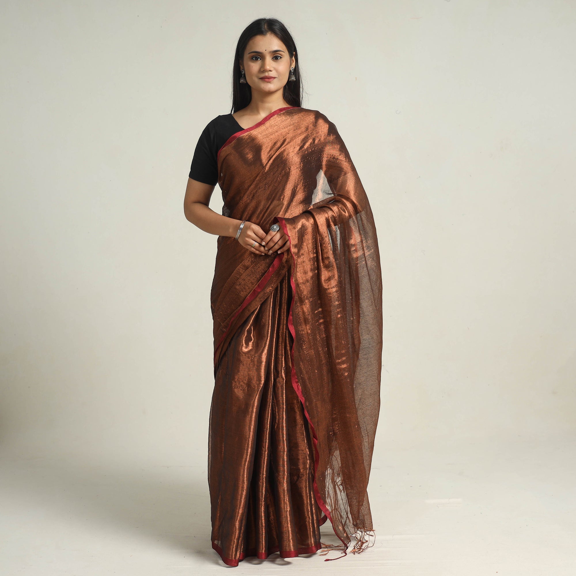 KHUSHBASH - HAPPY LOOM OF EAST Brown - Bengal Fine Tissue Zari Saree 15