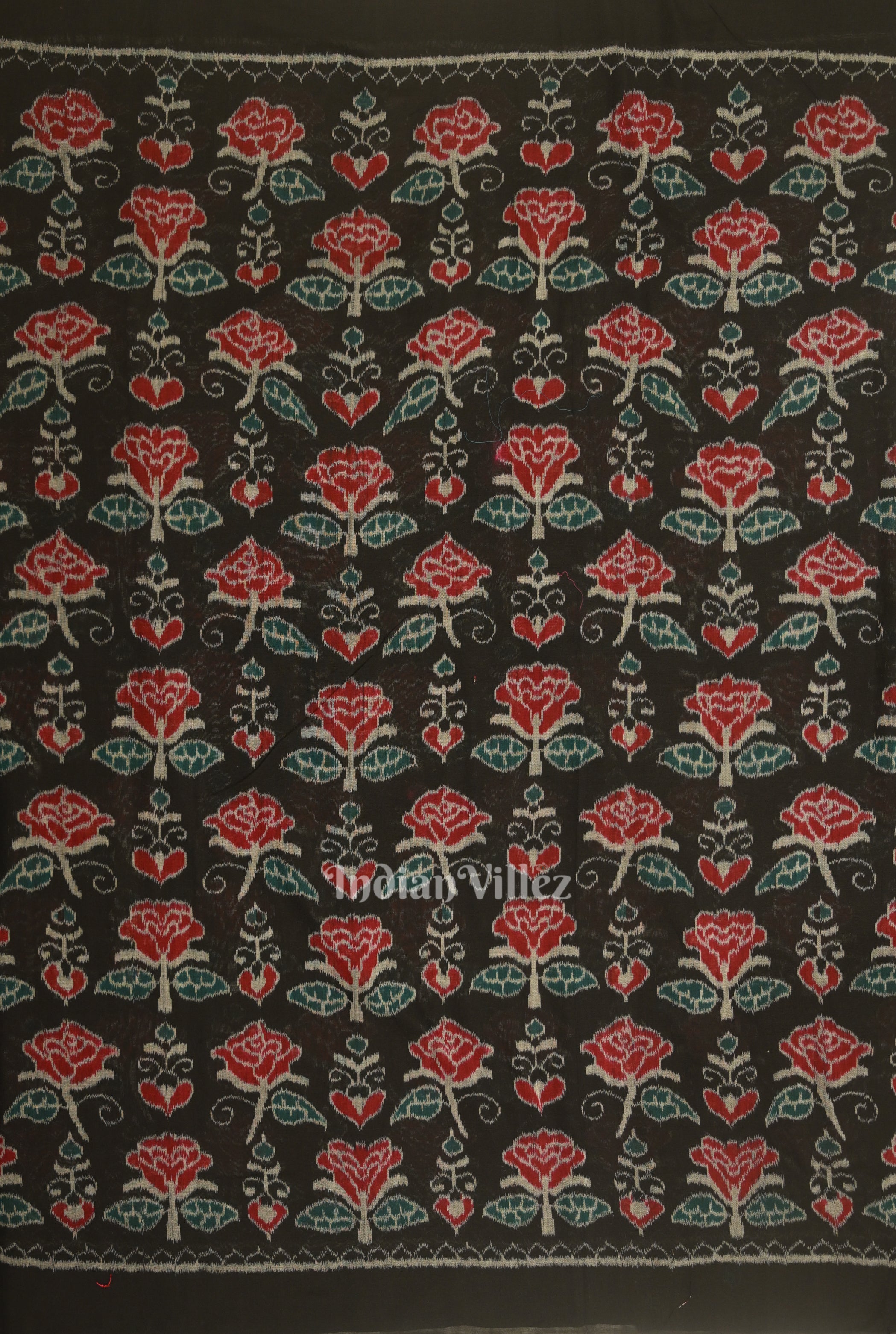 IndianVillèz Black Rose Flower Motif Sambalpuri Ikat Cotton Fabric - view 3