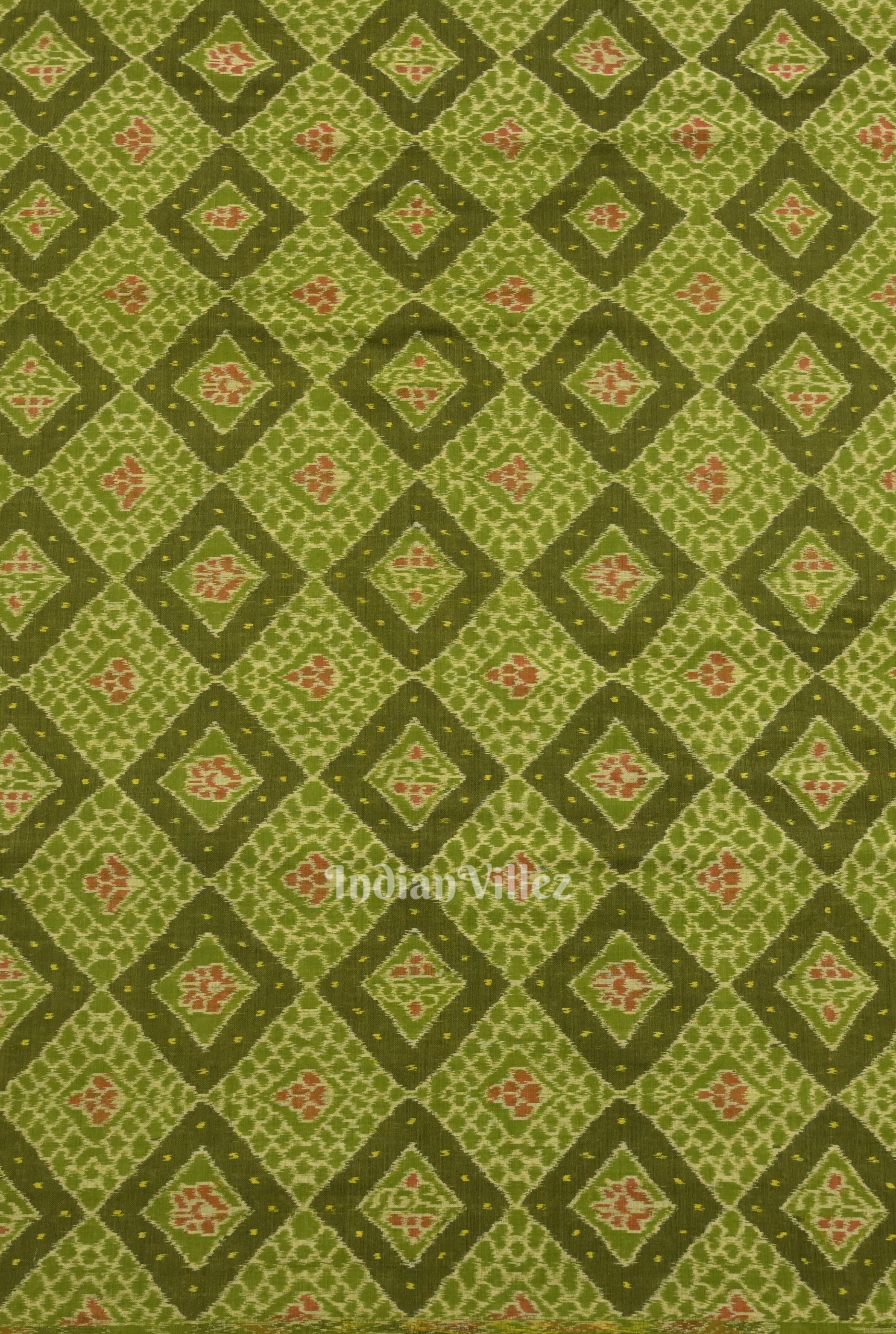 IndianVillèz Mehendi Green Sambalpuri Ikat Cotton Fabric - view 3