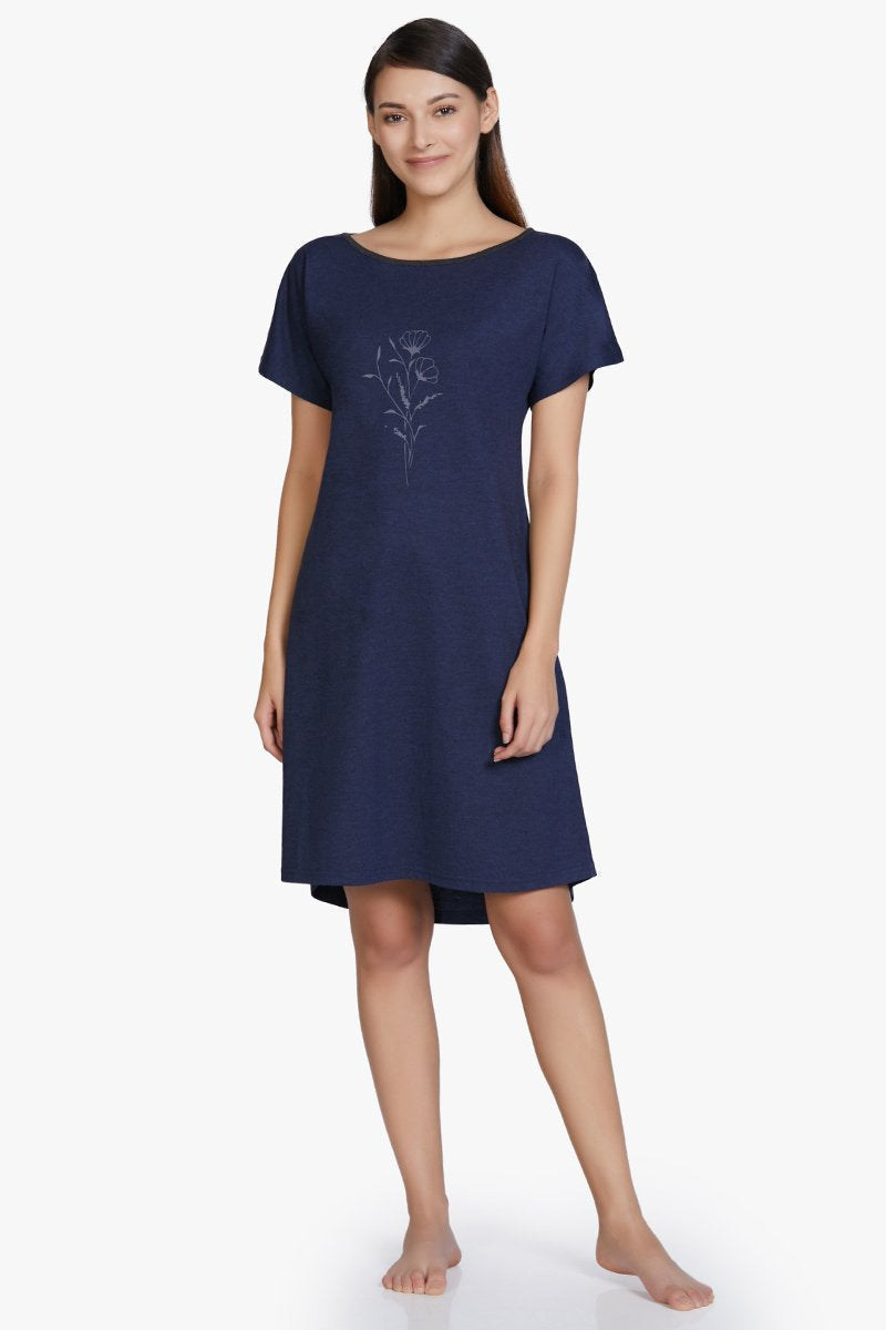 Amante Cotton Blend Sleep Dress - Navy