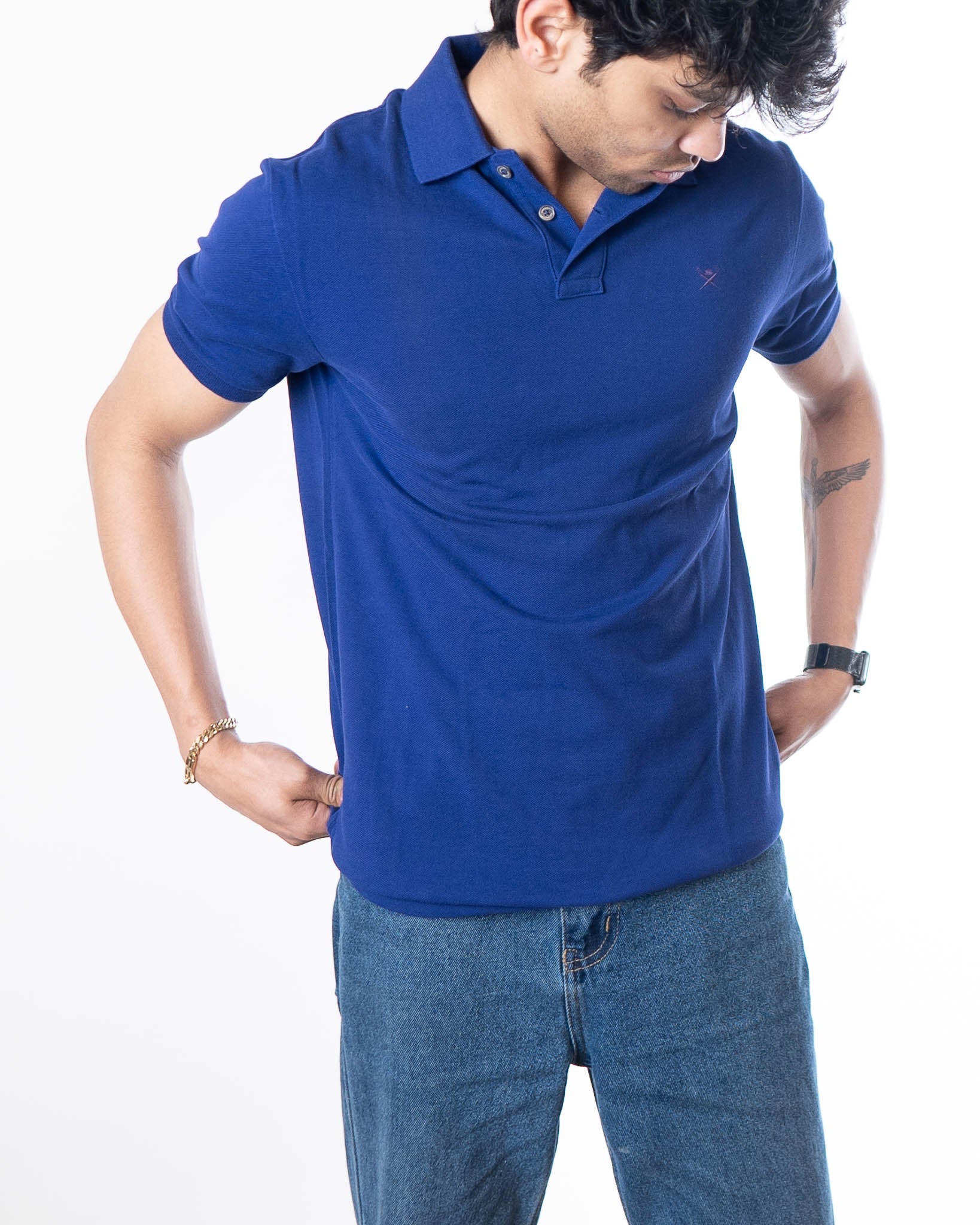 Hackett Indigo Logo Embroidered Solid Polo T-Shirt