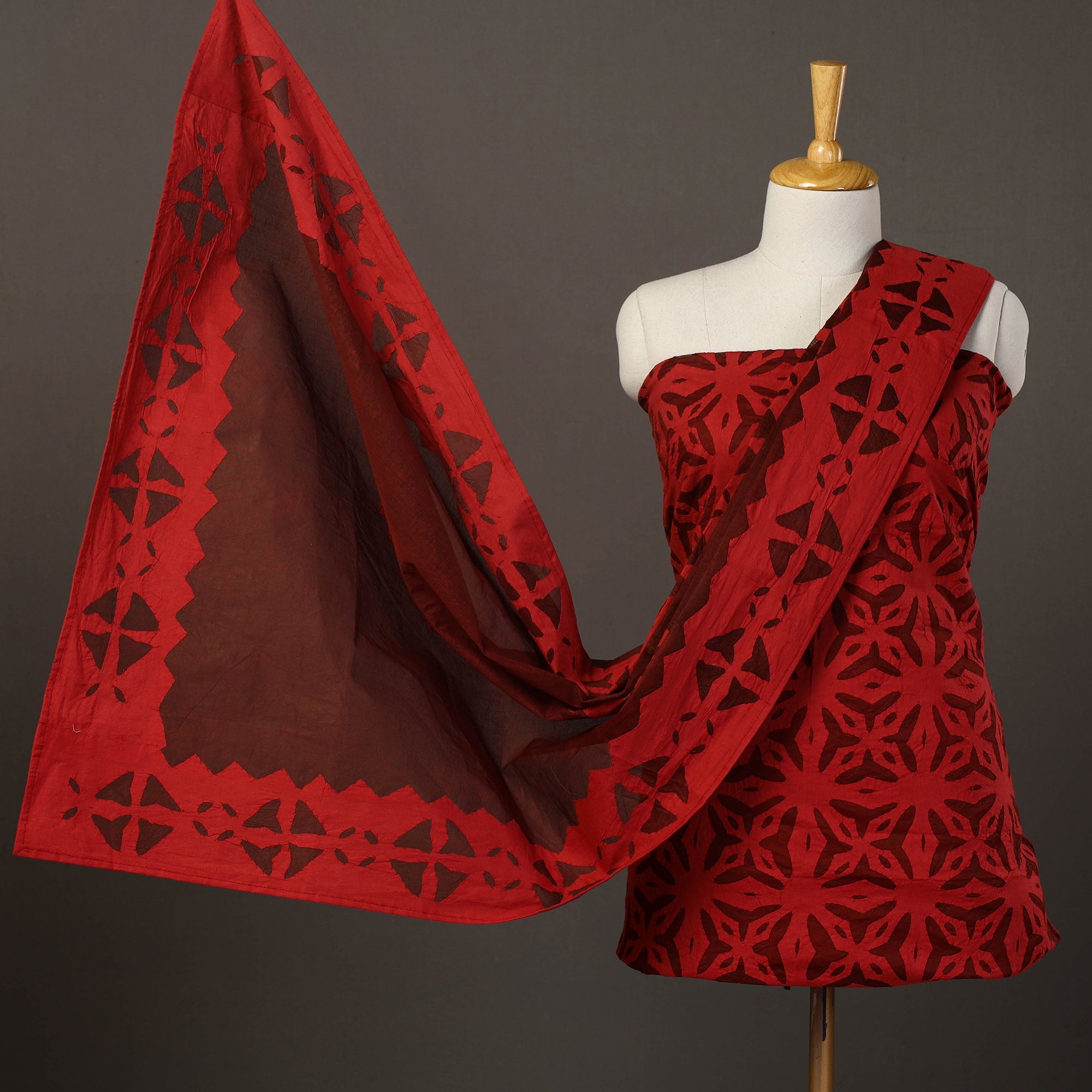 SHADES OF MARUDHARA Red - 3pc Cut Work Cotton Barmer Applique Dress Material 36