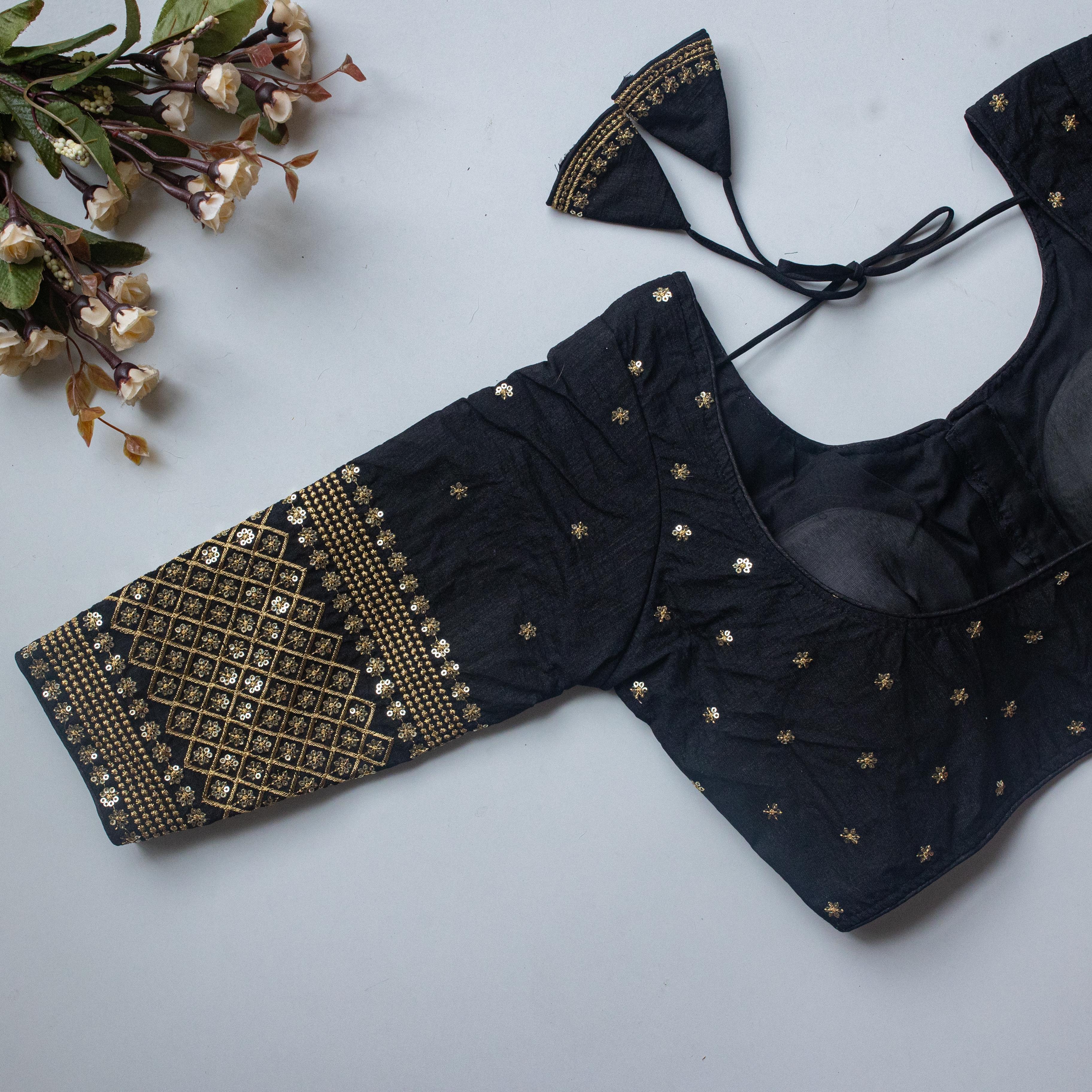 ClothsVilla Black Kashish Silk Blouse with Beautiful Embroidery and Sequined Touch - view 2