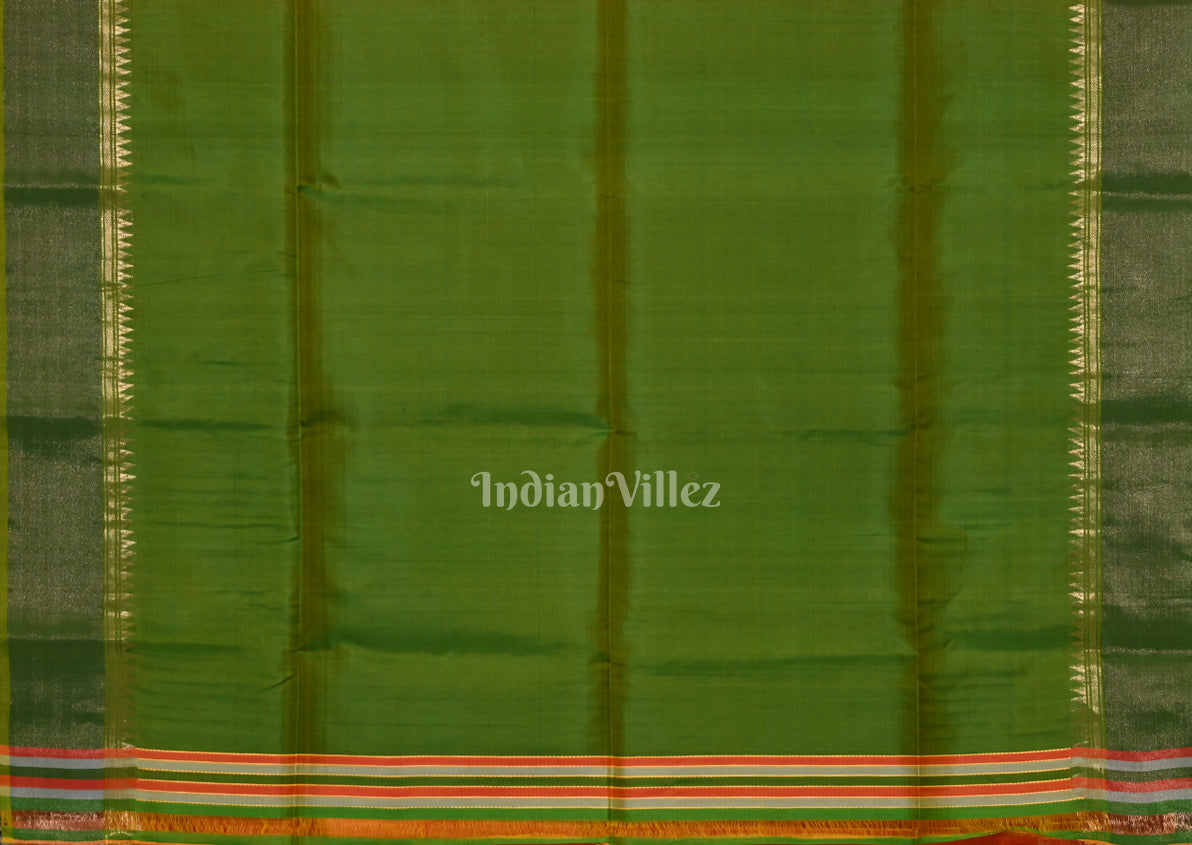 IndianVillèz Orange Green Pure Bishnupuri Silk Saree - view 5