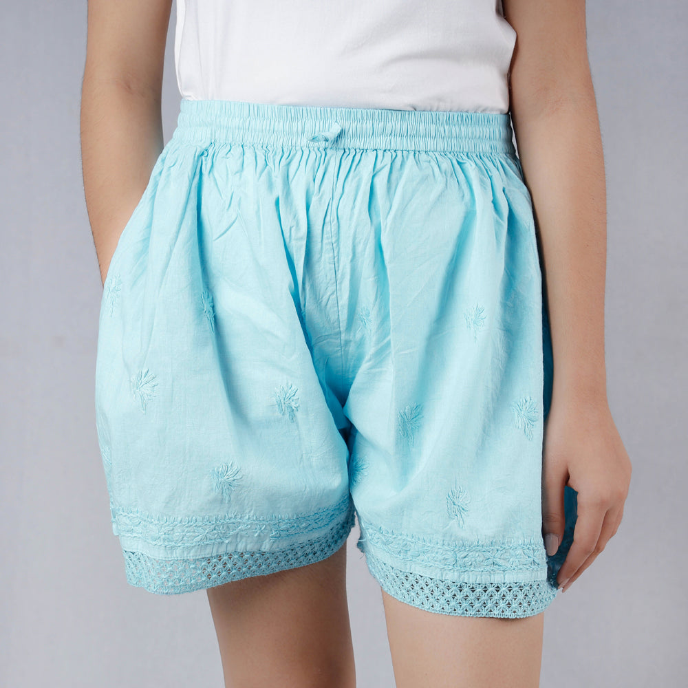CHUTNEY CRAFT STUDIO Blue - Chikankari Embroidery Cotton Short - view 2