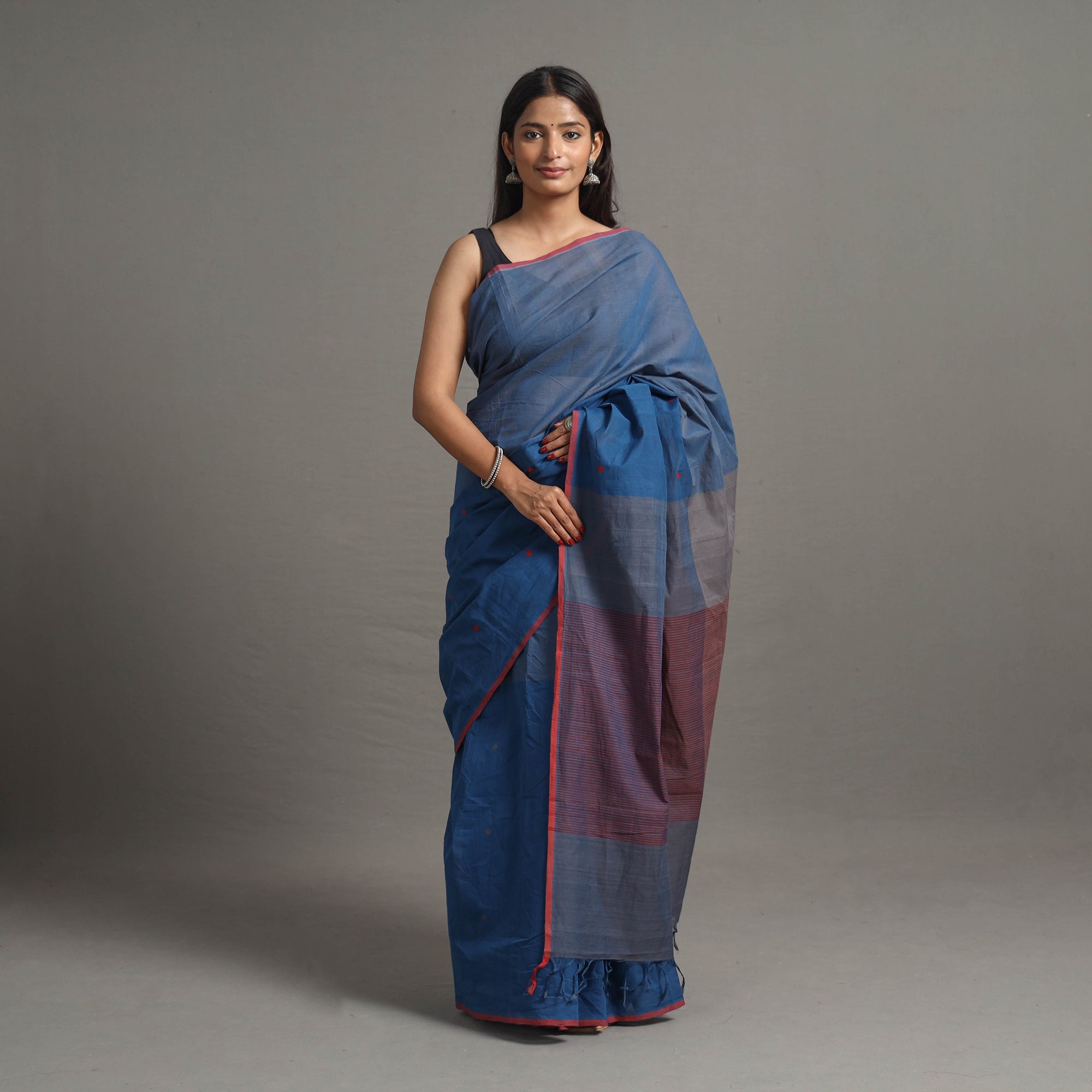 CHITRIKA Blue - Half and Half Buta Cotton Handloom Saree 120