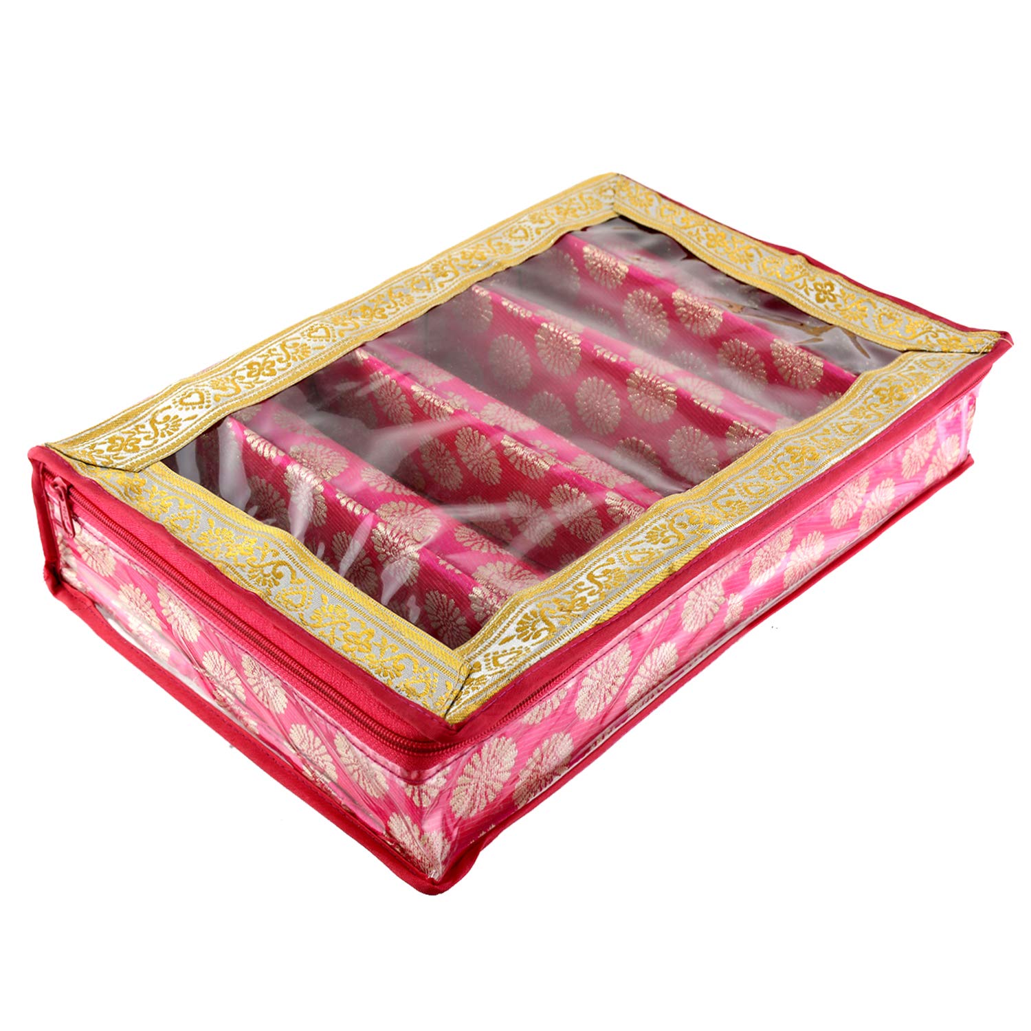 Kuber Industries Carry Design Brocade Hardboard Five Rod Bangle Box (Pink) -CTKTC38802 - view 3