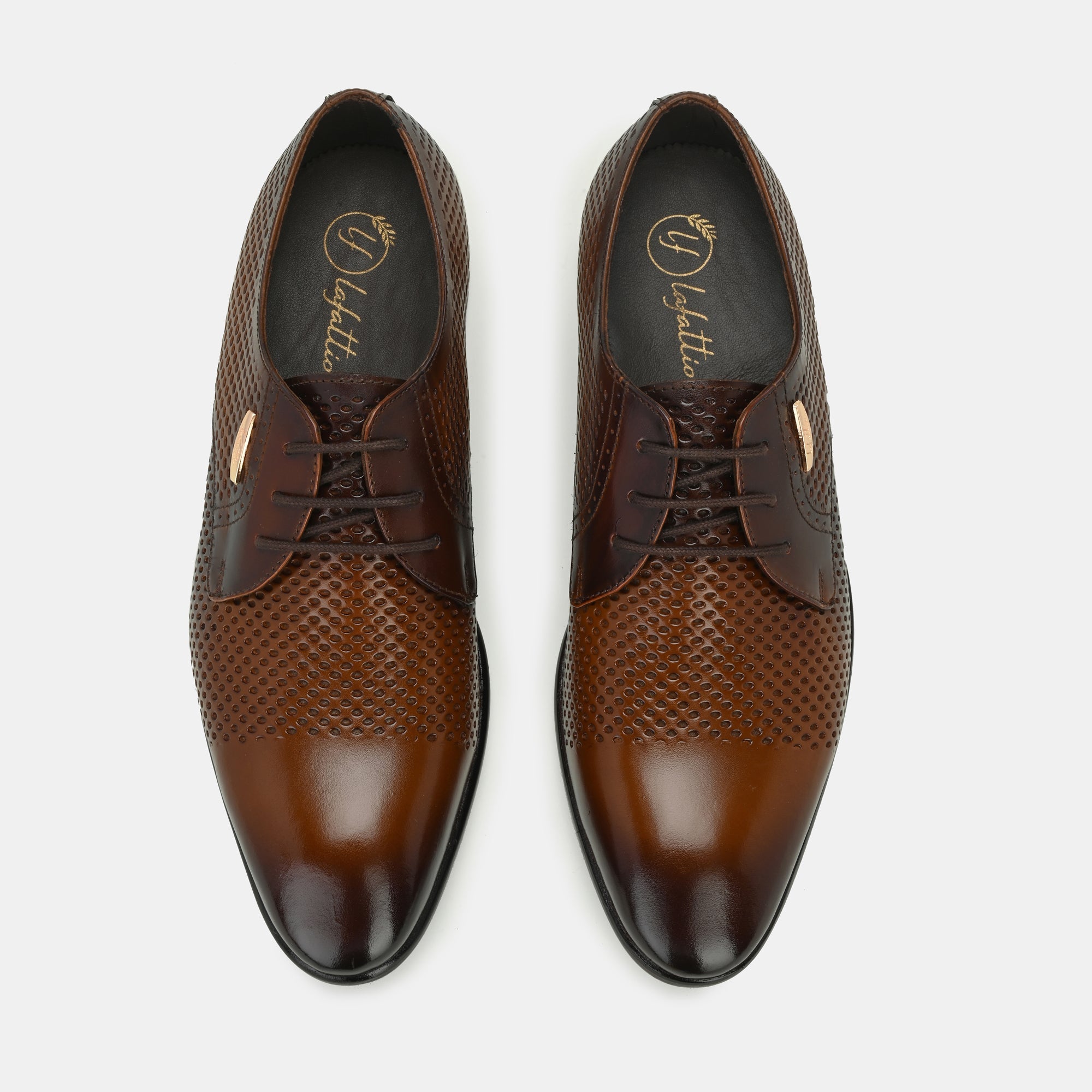 Tan Perforated Lace-Up Shoes by Lafattio - view 2
