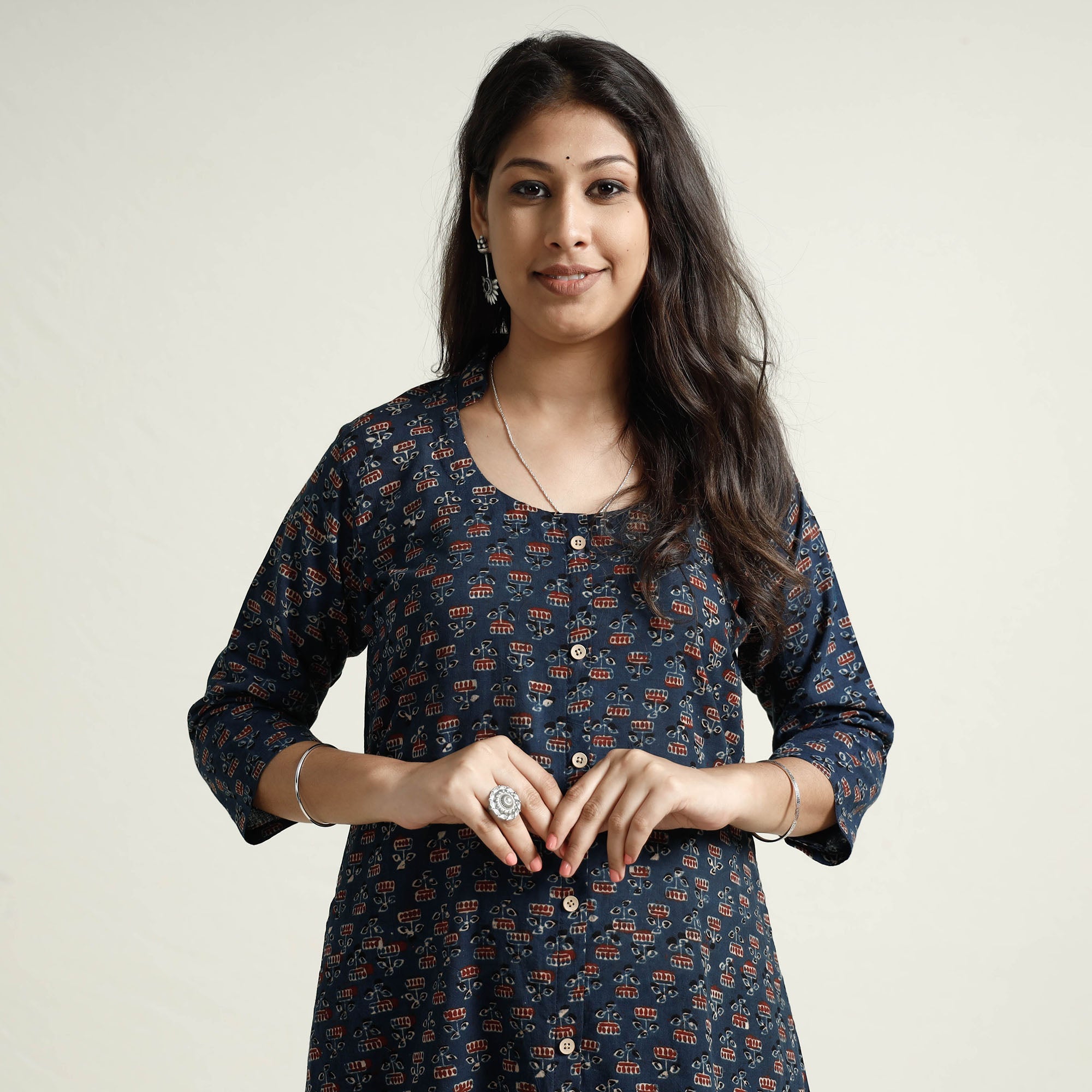 ITOKRI CASUALS Blue - Ajrakh Block Printed Cotton Kurta with Palazzo Set - view 2
