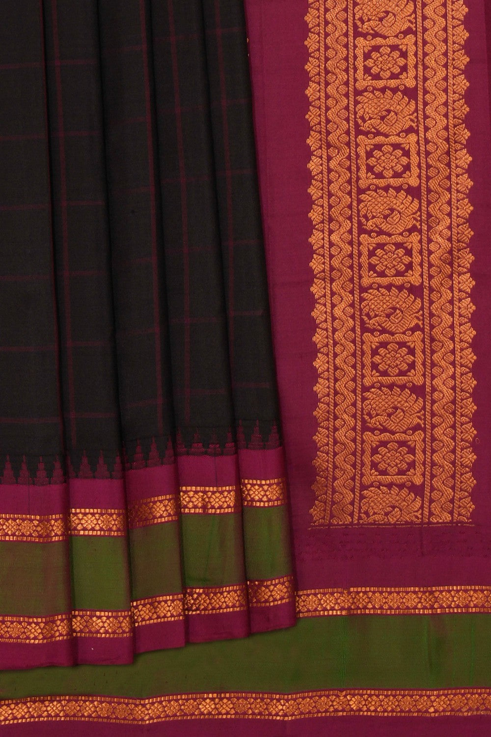 Kalanjali Gadwal Silk Black Kattam Saree – Women's