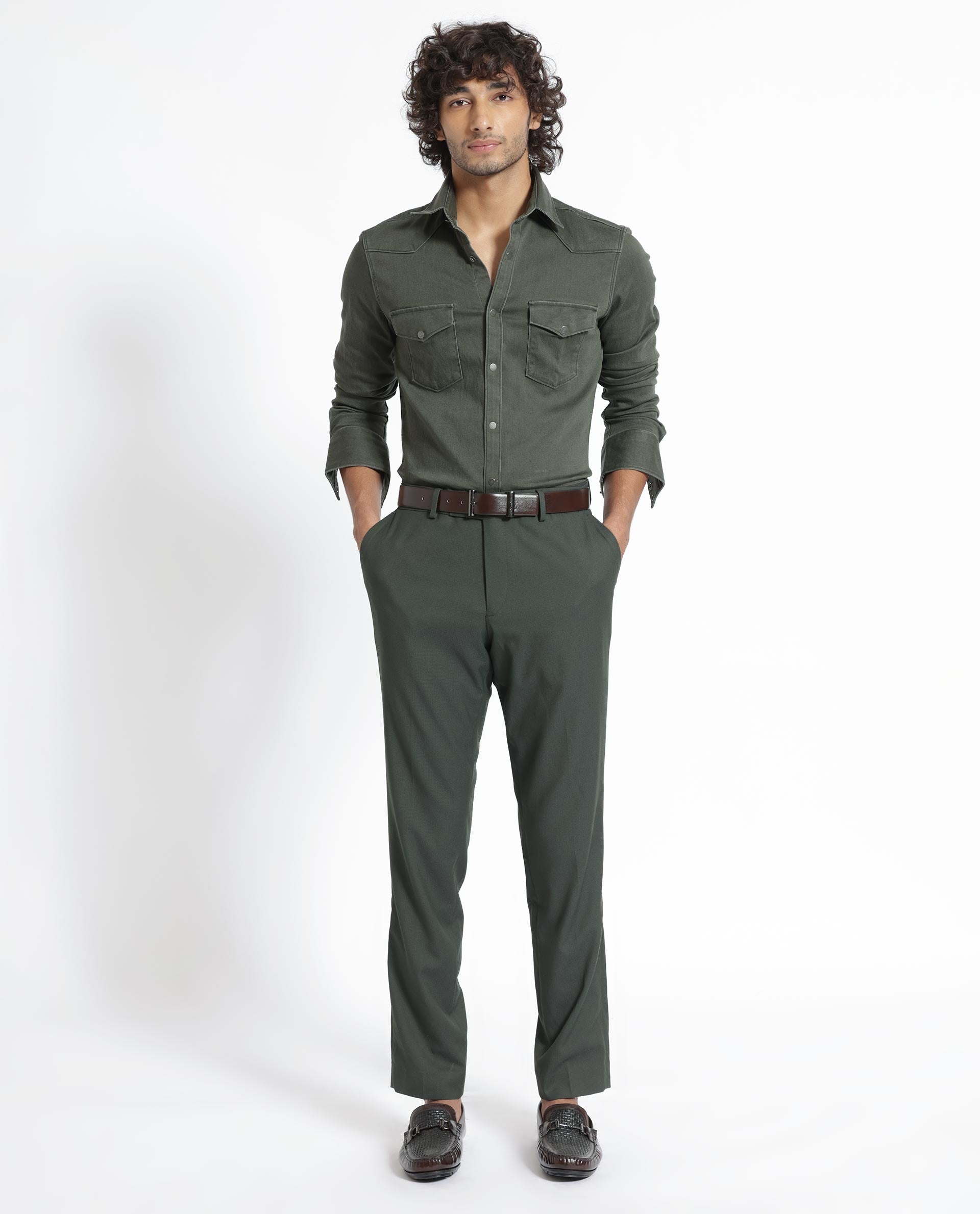 Rare Rabbit Men's Xenon Olive Cotton Polyester Fabric Full Sleeves Solid Shirt - view 4
