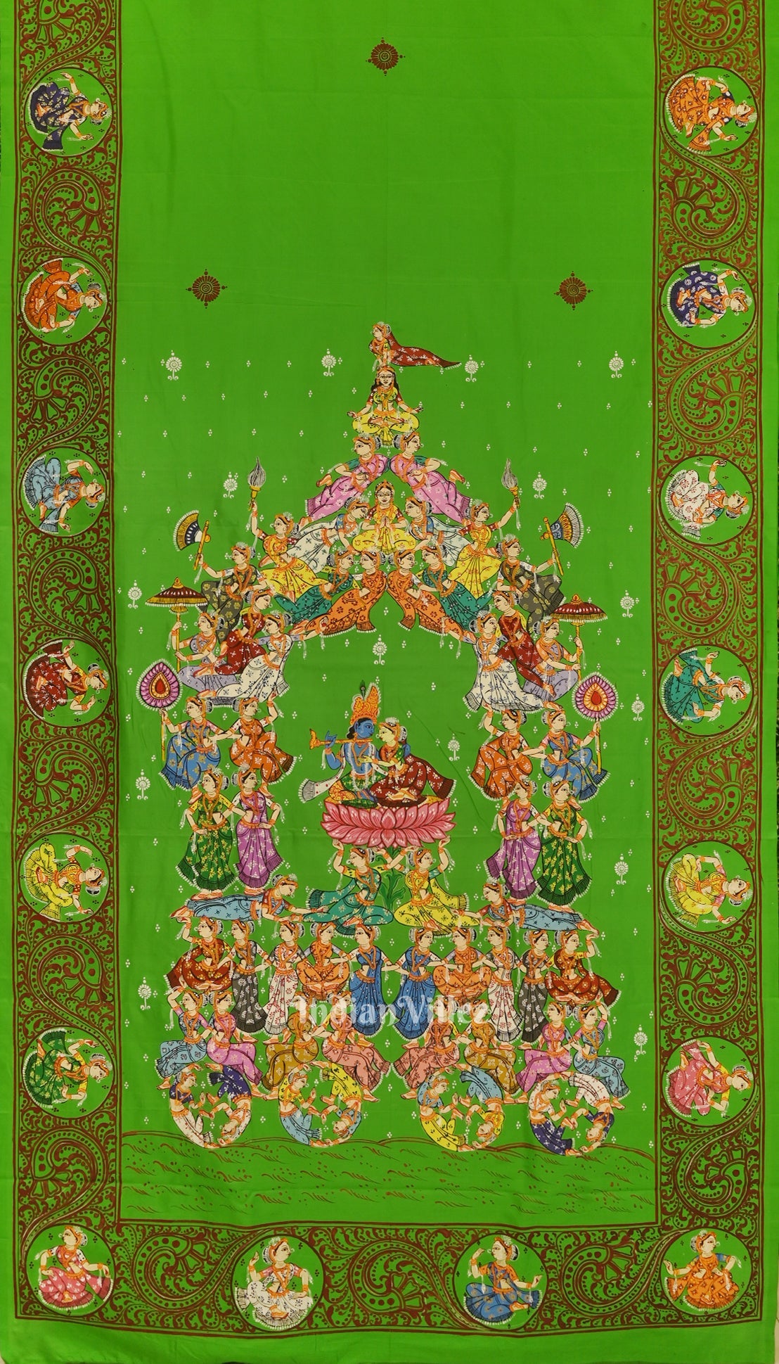 IndianVillèz Green Dual Tone Kandarpa Rath Hand-painted Pattachitra Saree
