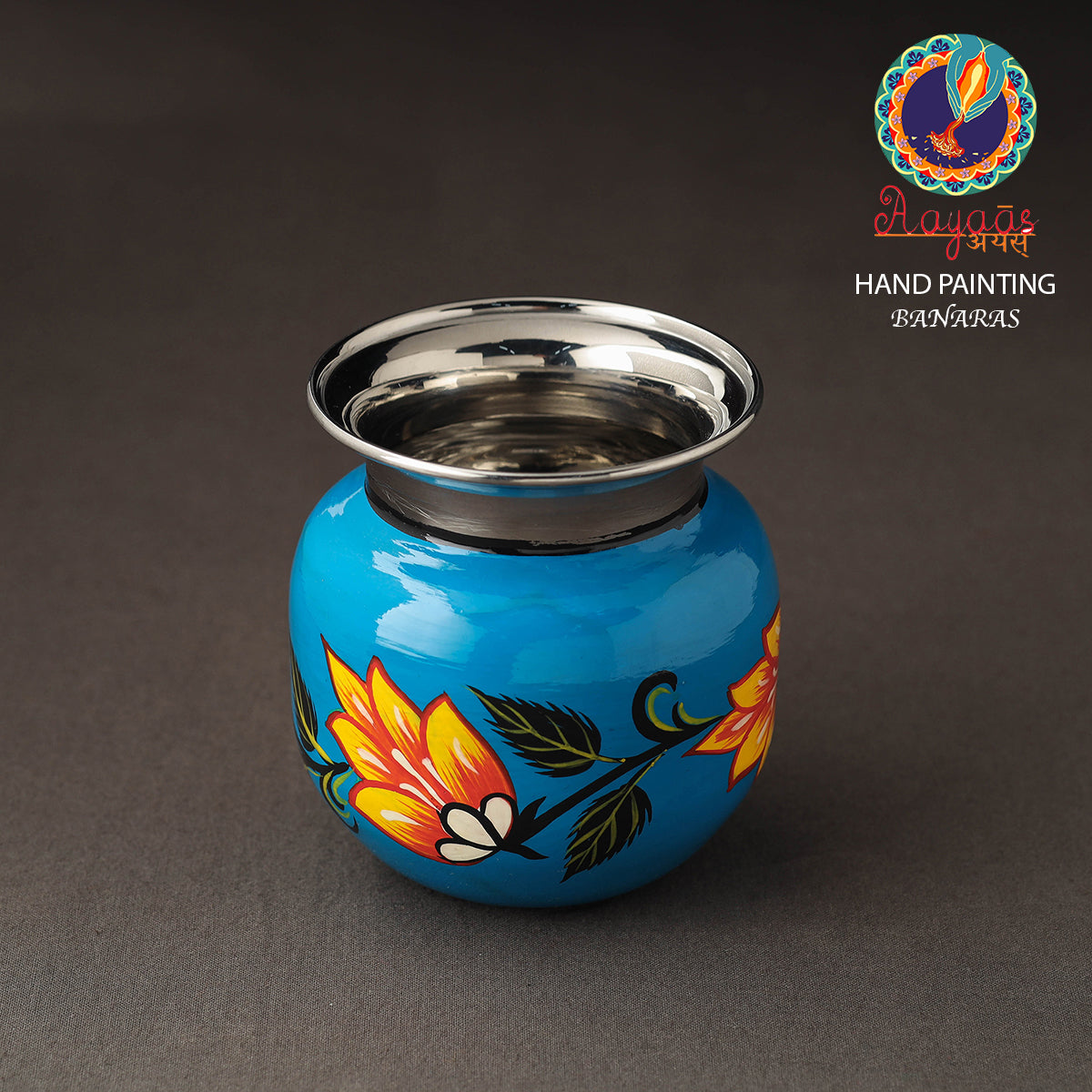 AAYAAS Banaras Handpainted Stainless Steel Lota / Kalash / Container