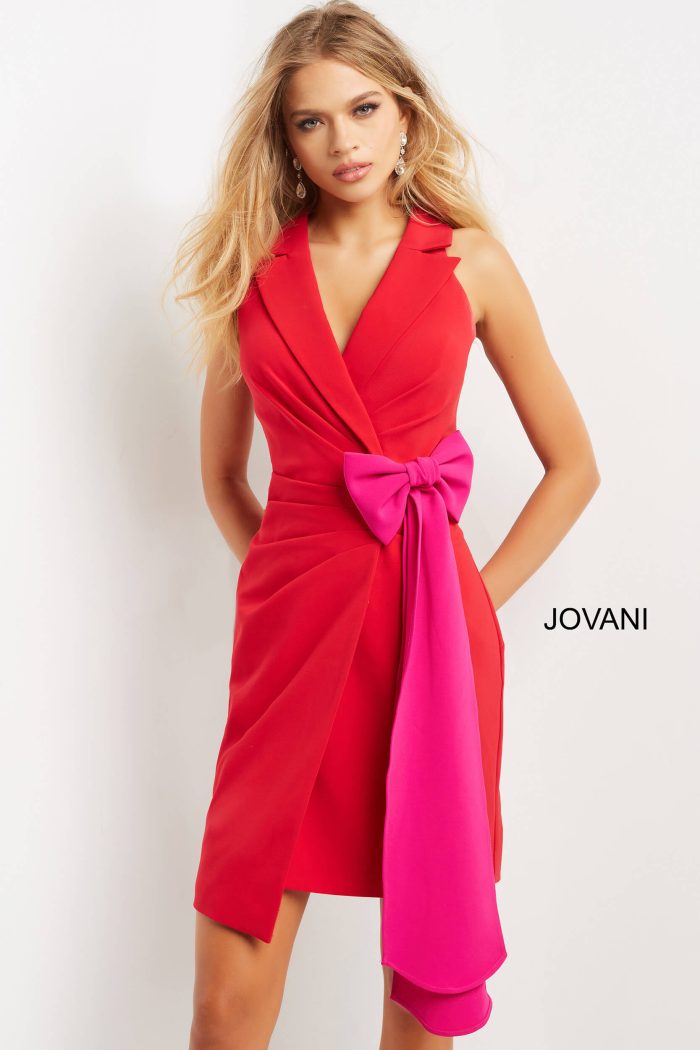 Jovani 07961 Short Pleated V Neck Cocktail Dress - view 4