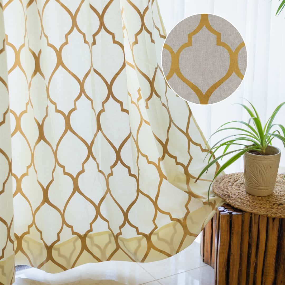 Urban Space -Home Furnishing Store Premium Cotton Curtains - 100% Cotton Curtains, Pack of 2 Curtains, Moroccan Gold Foil